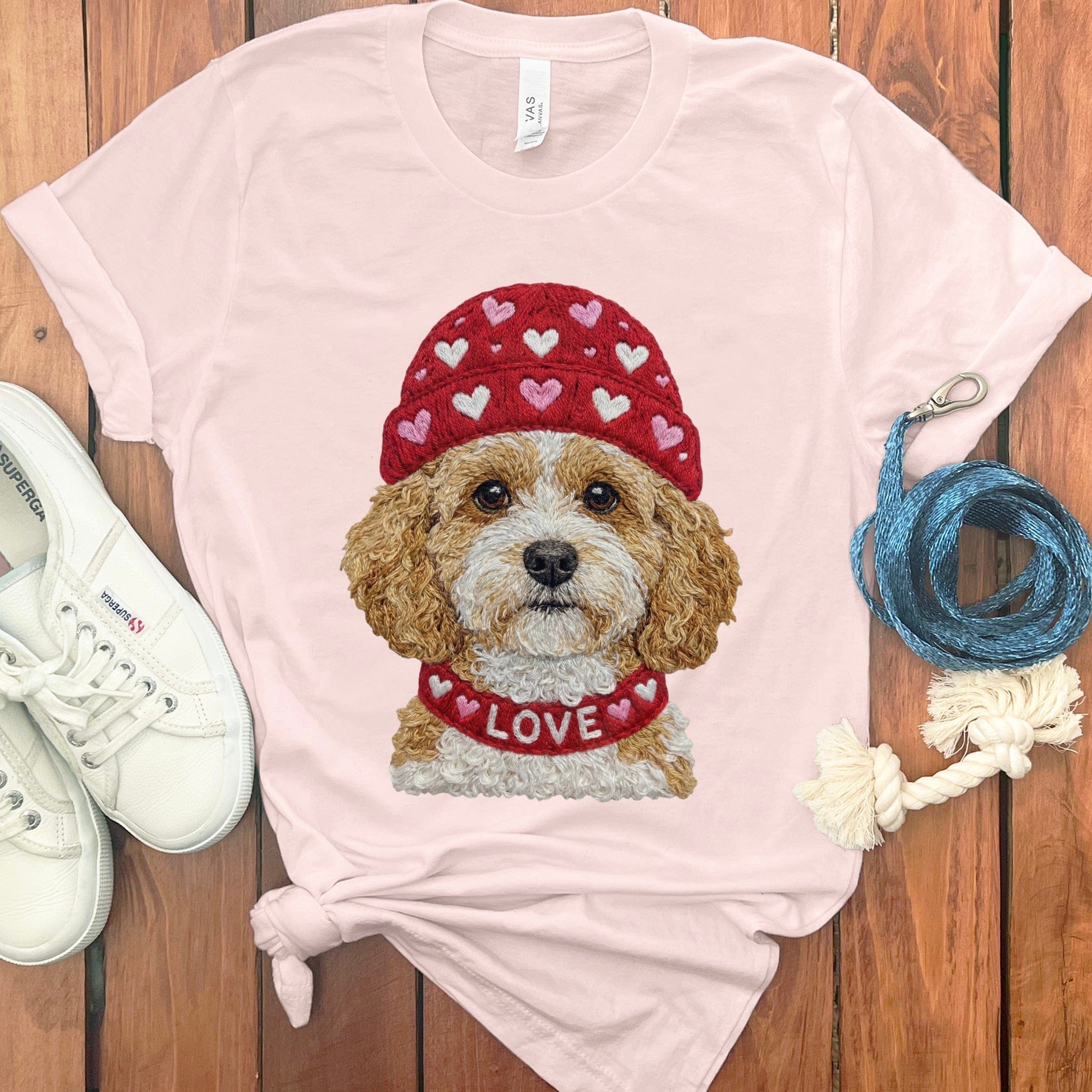Cavapoo Heart Cap T-Shirt in Soft Pink / S by Puppy Jo