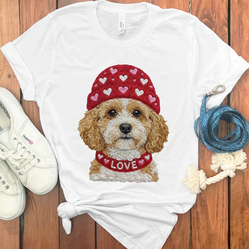 Cavapoo Heart Cap T-Shirt in White / S by Puppy Jo