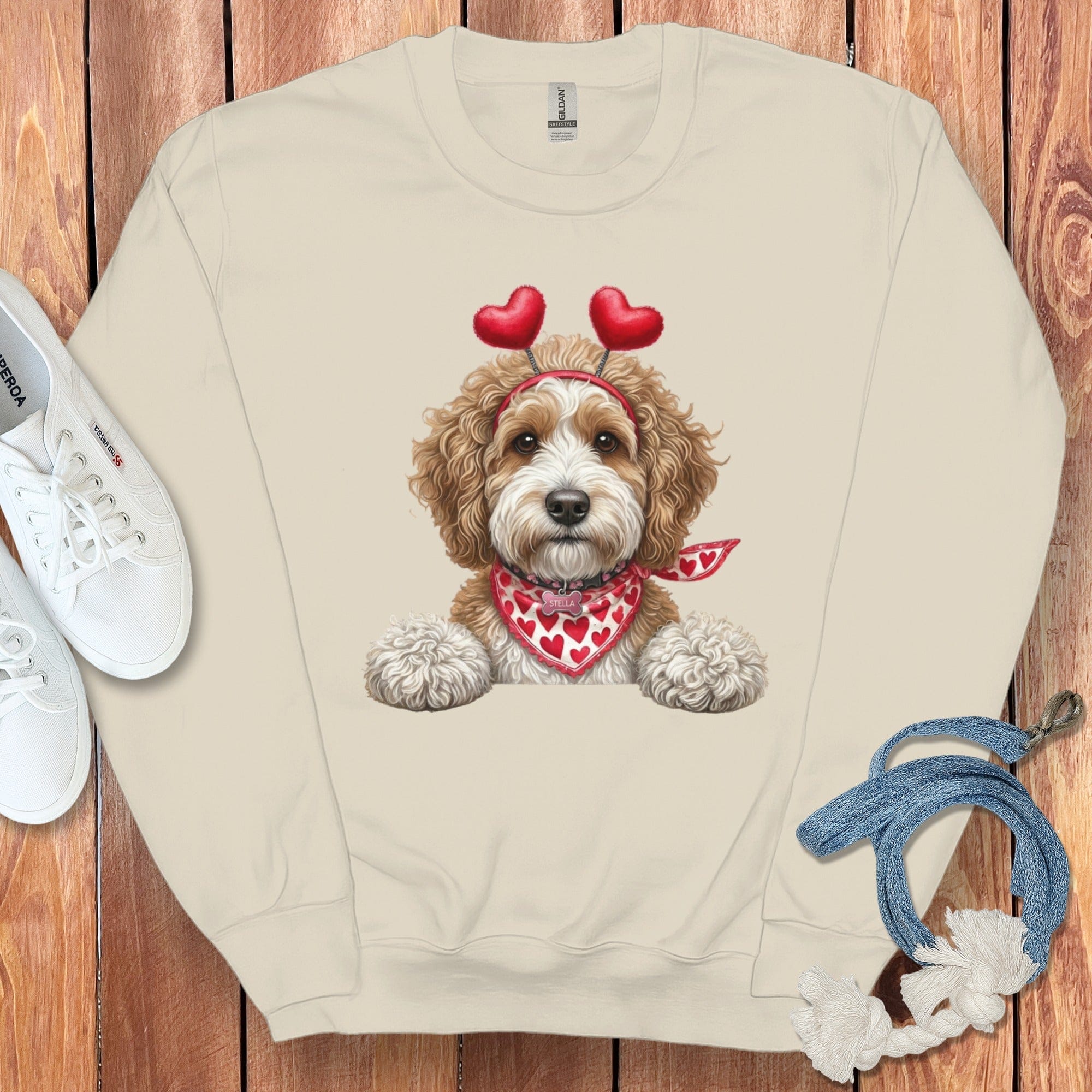 Cavapoo Heart Scarf Sweatshirt in Sand / S by Puppy Jo