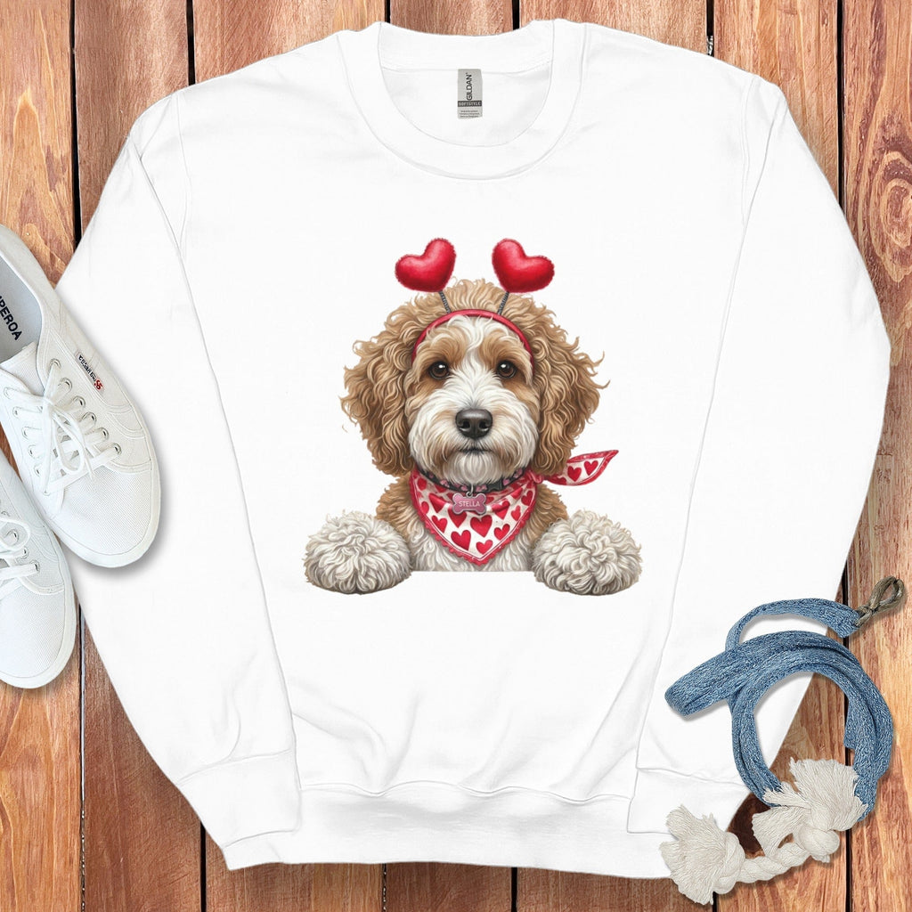 Cavapoo Heart Scarf Sweatshirt in White / S by Puppy Jo