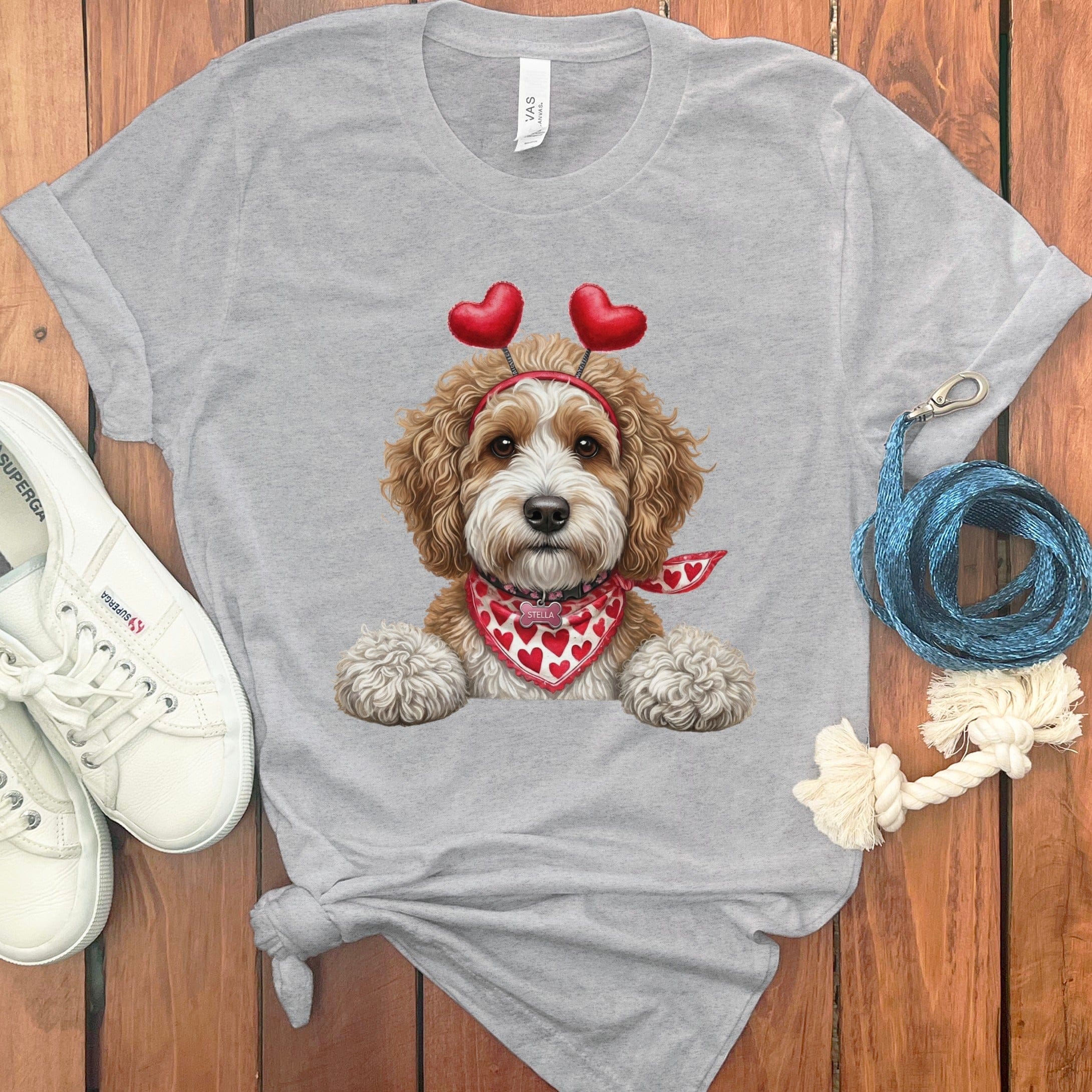 Cavapoo Heart Scarf T-Shirt in Athletic Heather / S by Puppy Jo