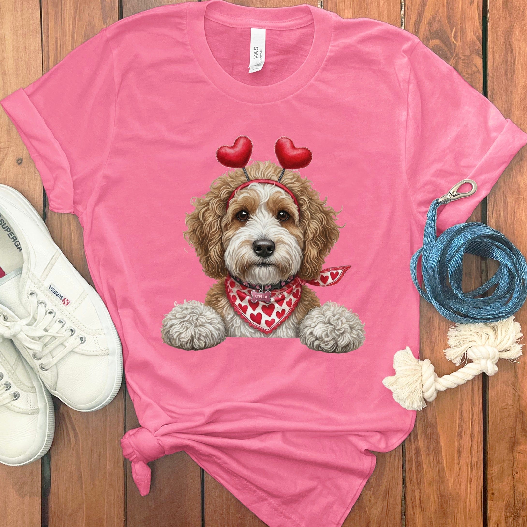Cavapoo Heart Scarf T-Shirt in Charity Pink / S by Puppy Jo