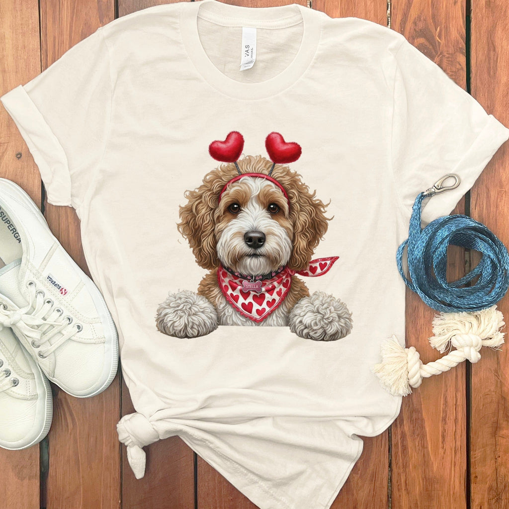 Cavapoo Heart Scarf T-Shirt in Natural / S by Puppy Jo