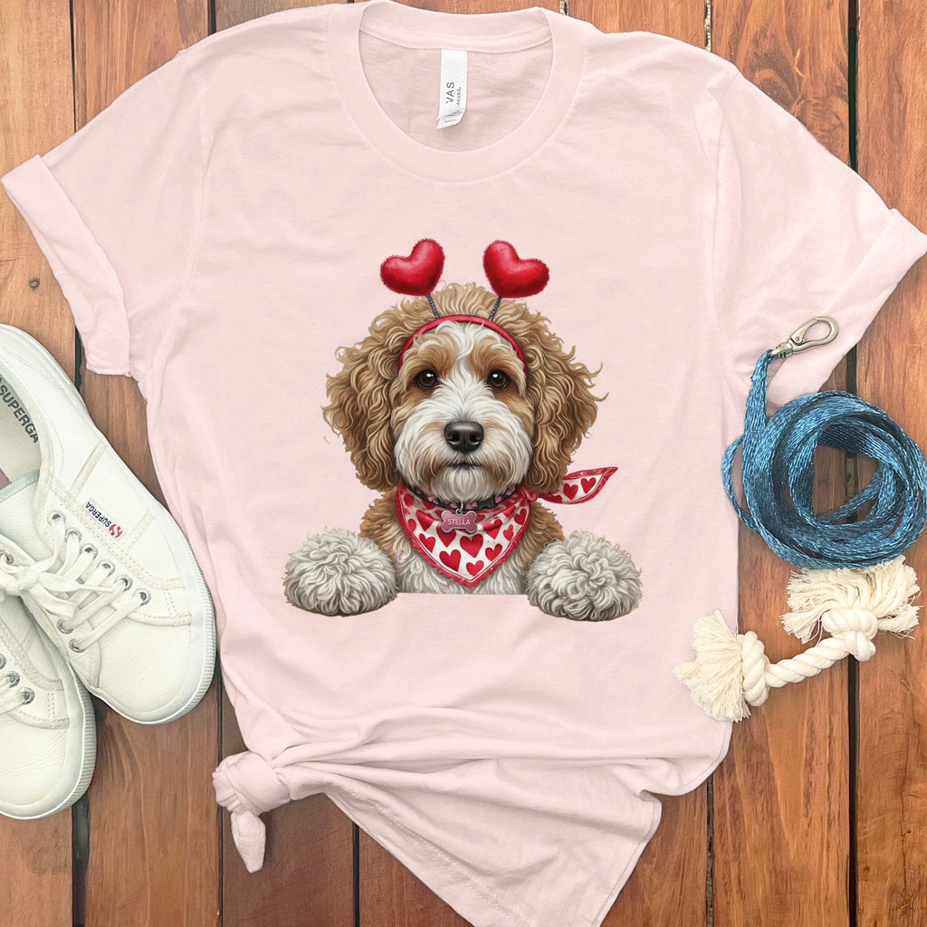Cavapoo Heart Scarf T-Shirt in Soft Pink / S by Puppy Jo