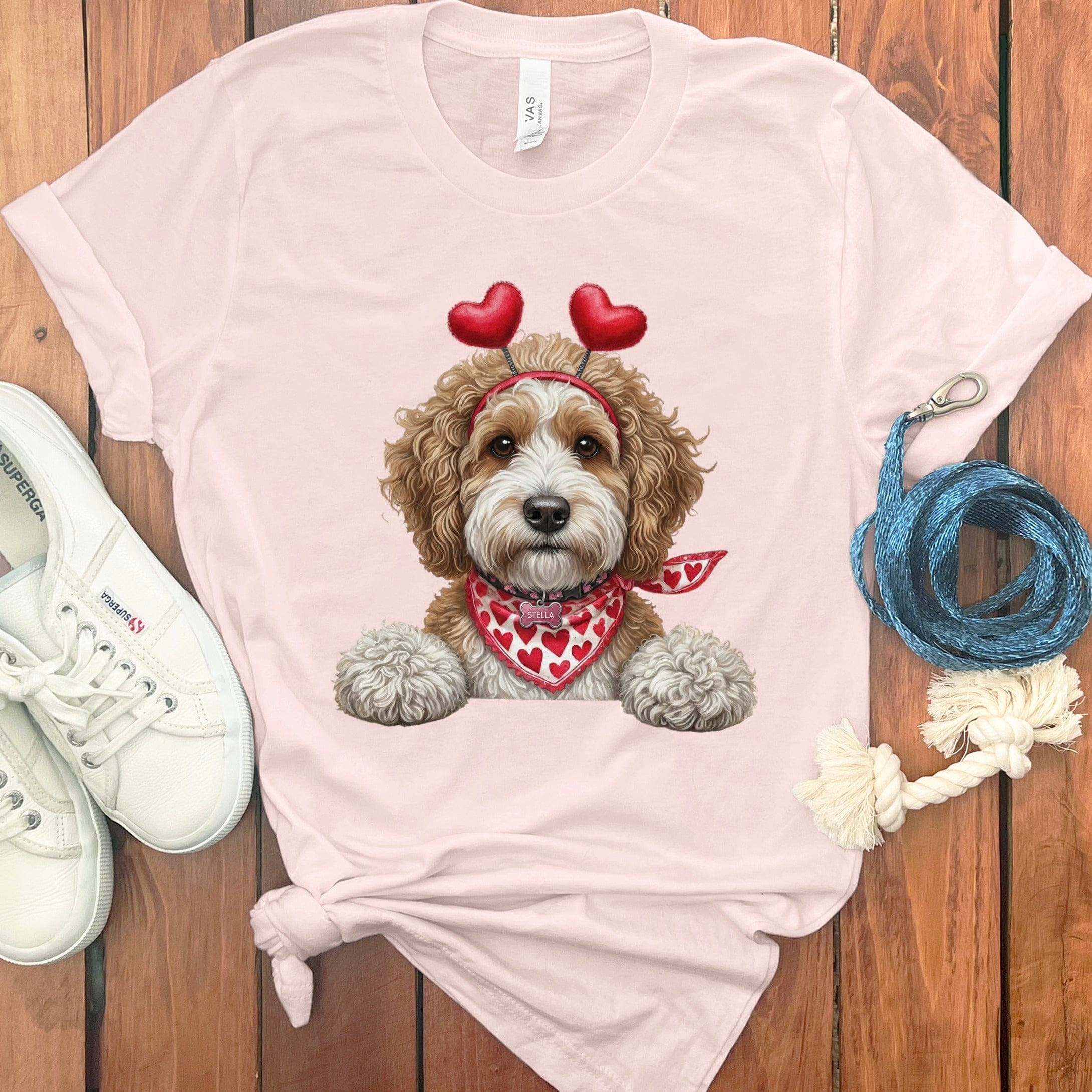 Cavapoo Heart Scarf T-Shirt in Soft Pink / S by Puppy Jo