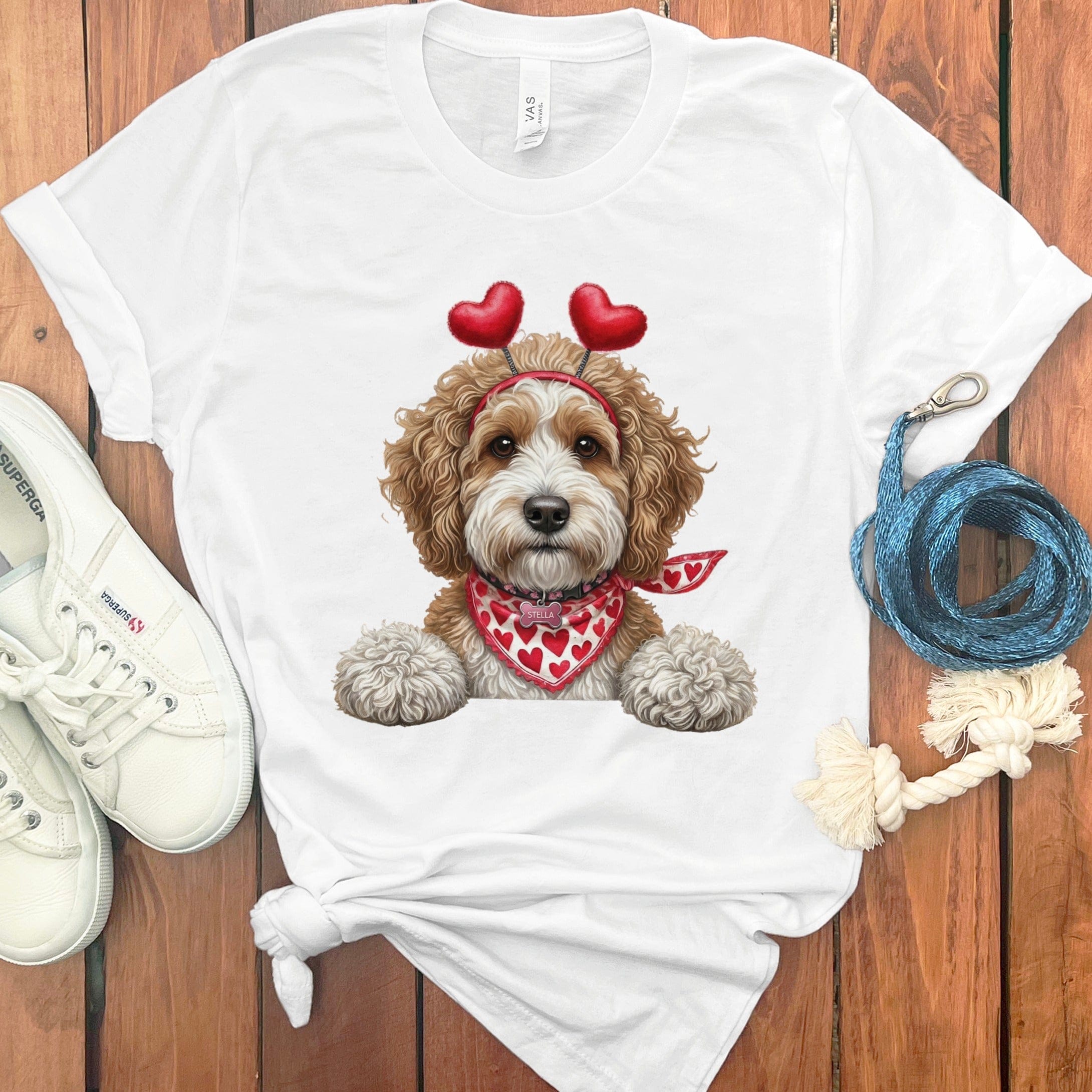Cavapoo Heart Scarf T-Shirt in White / S by Puppy Jo