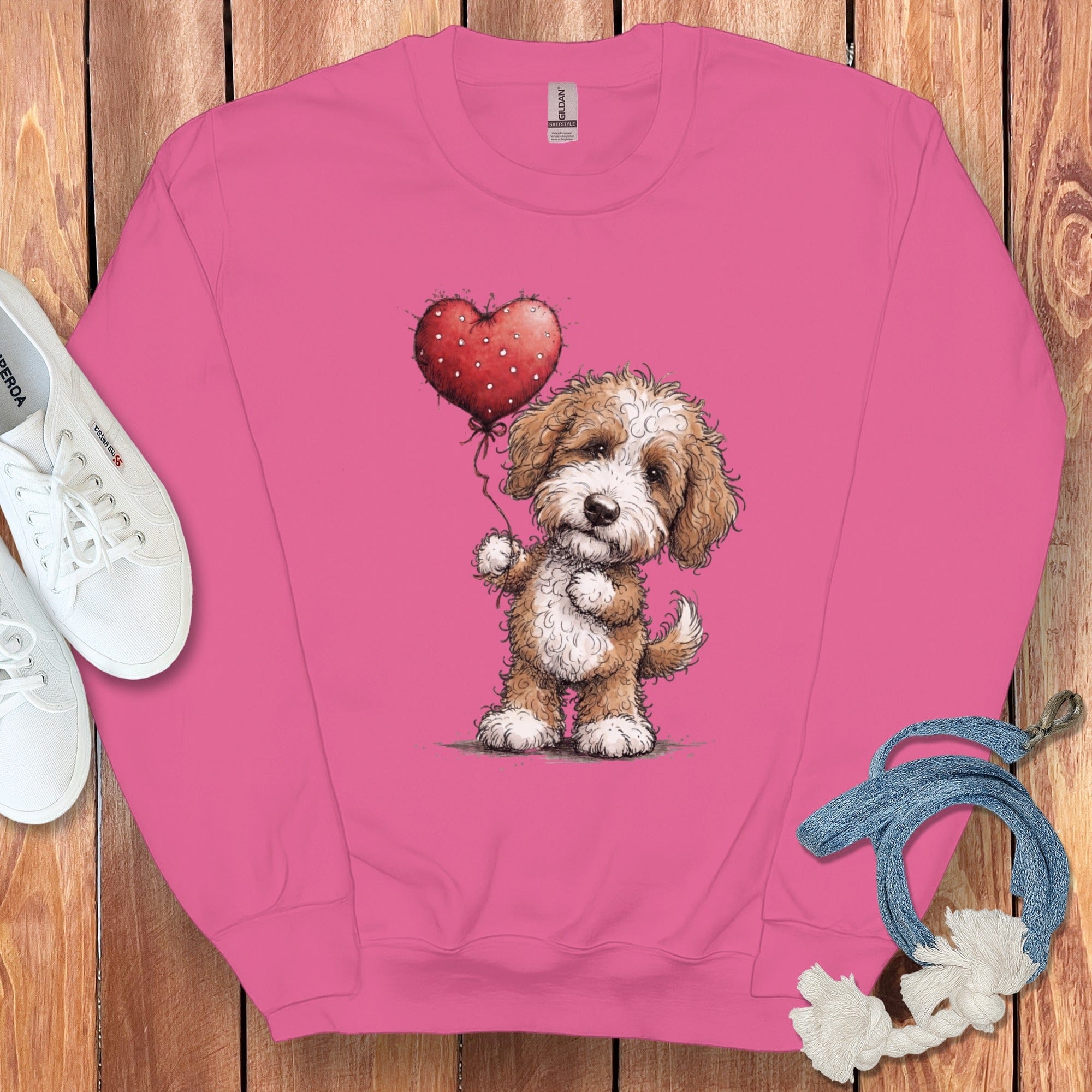 Cavapoo Heart Sweatshirt in Heliconia / S by Puppy Jo