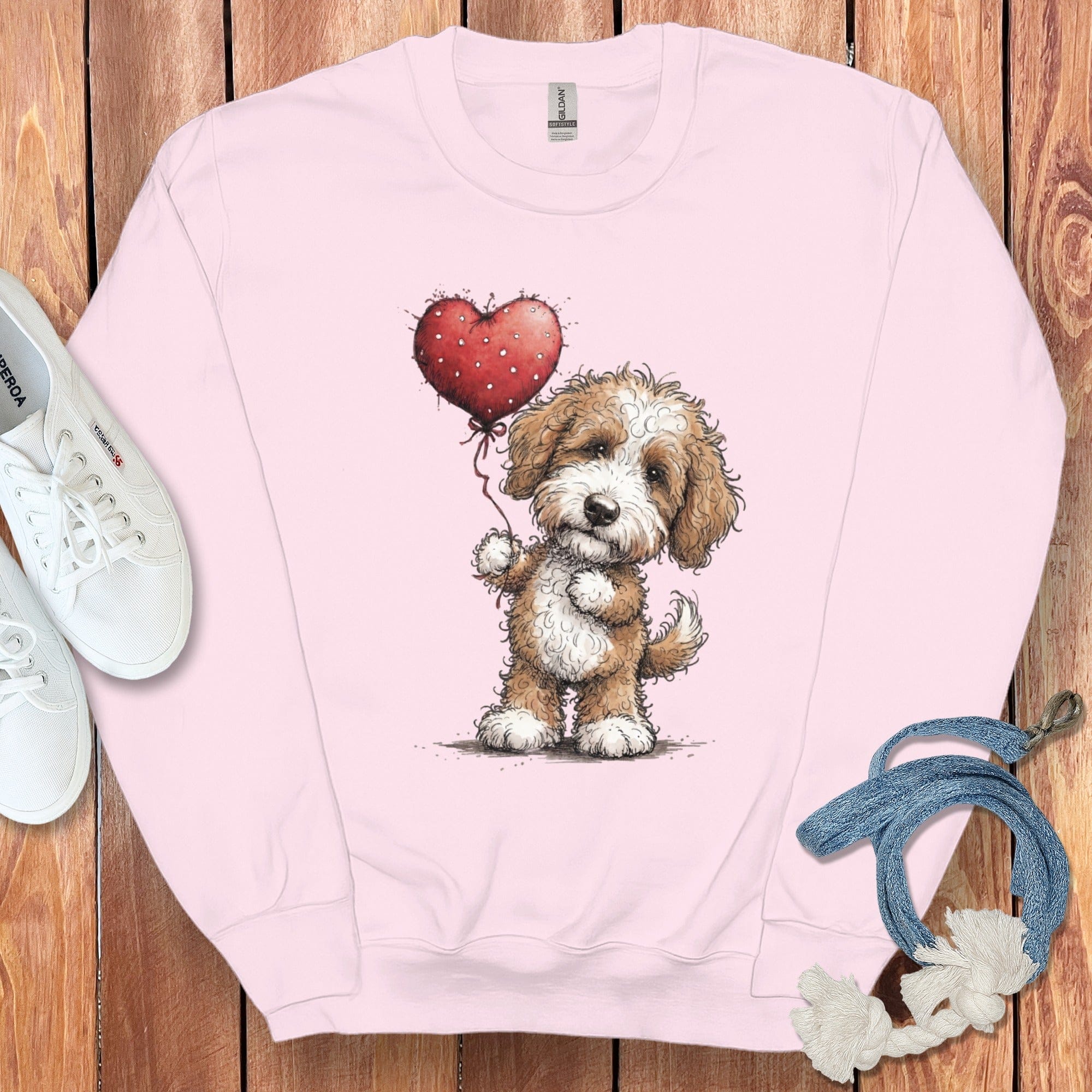 Cavapoo Heart Sweatshirt in Light Pink / S by Puppy Jo