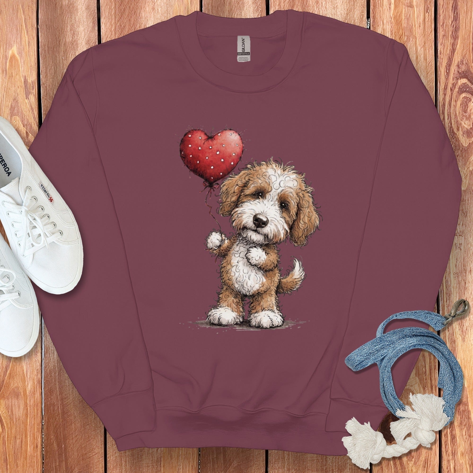 Cavapoo Heart Sweatshirt in Maroon / S by Puppy Jo
