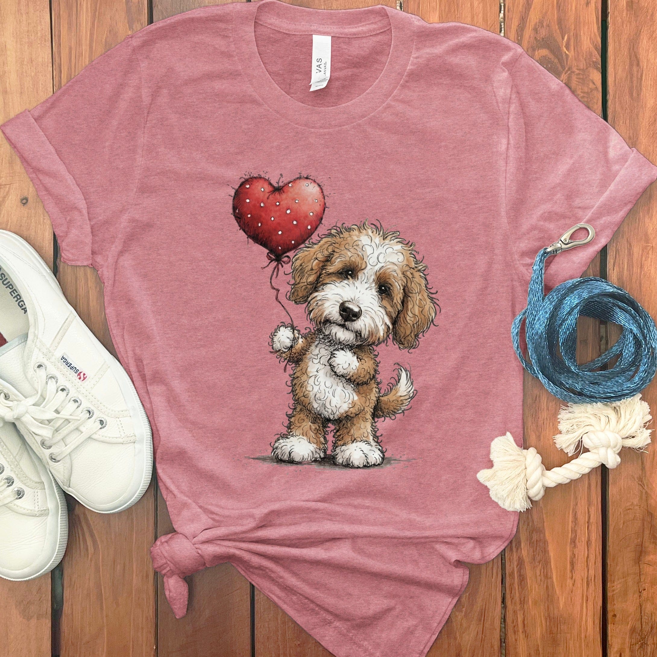 Cavapoo Heart T-Shirt in Heather Mauve / S by Puppy Jo