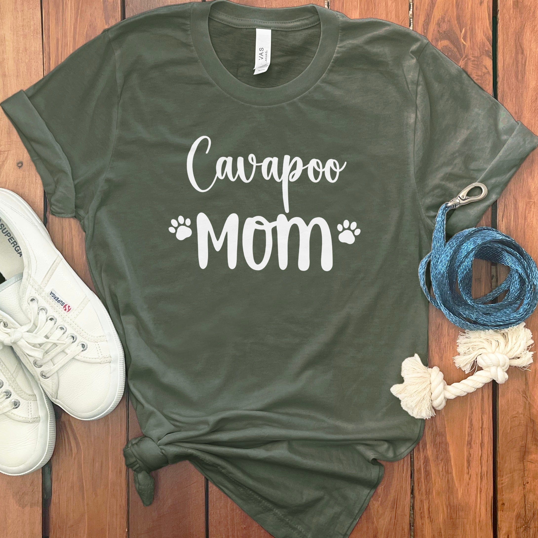 Cavapoo Mom T-Shirt in Military Green / S by Puppy Jo