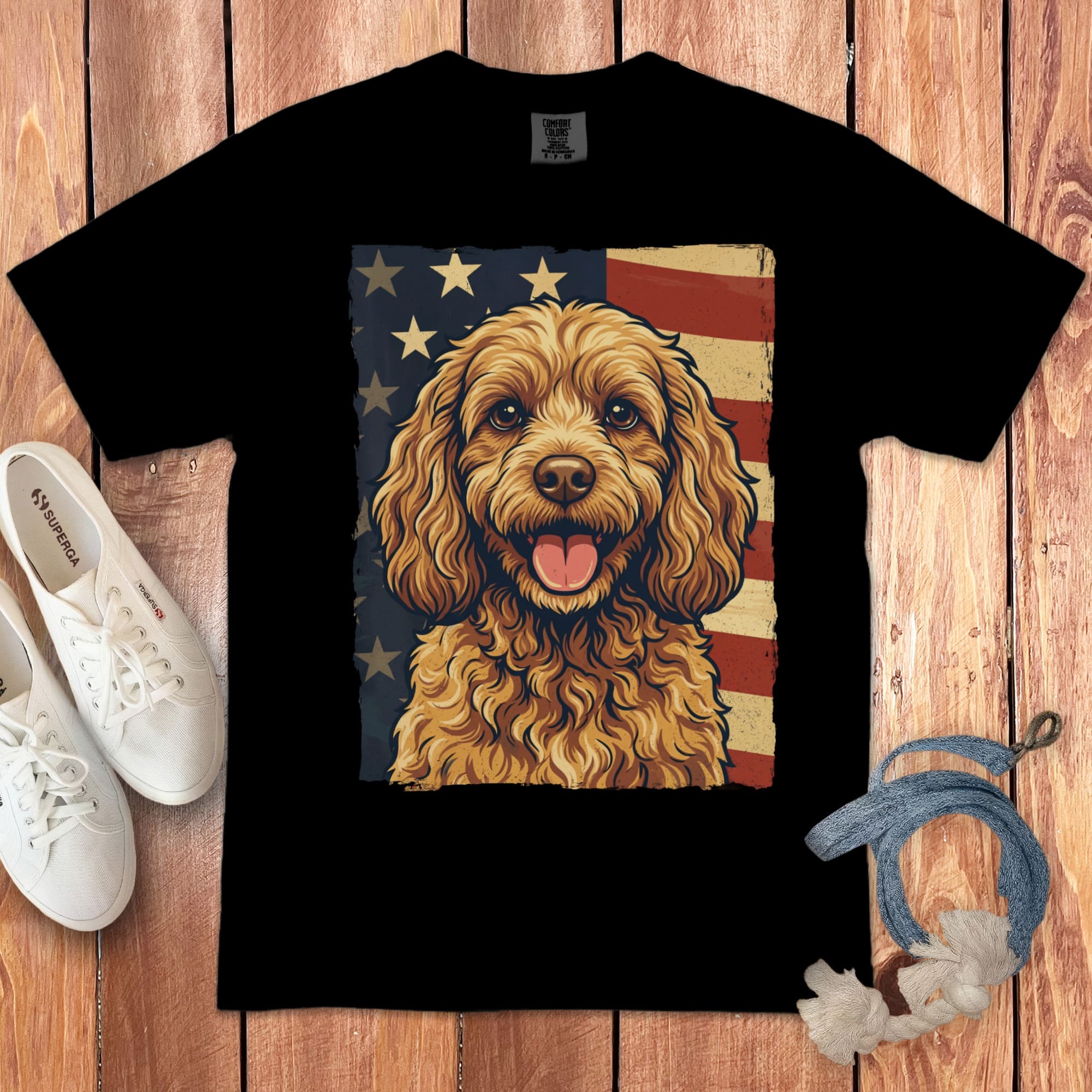 Cavapoo Patriotic Signature T-Shirt in Black / S by Puppy Jo