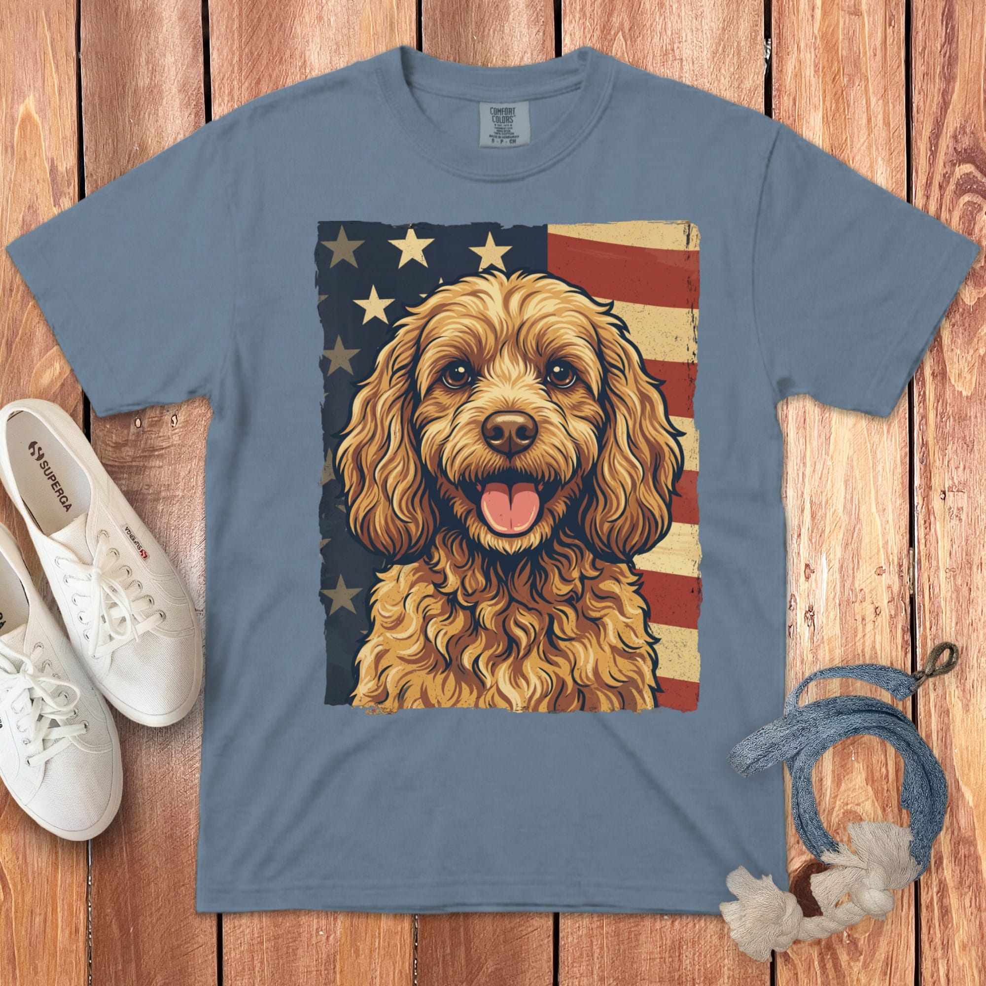Cavapoo Patriotic Signature T-Shirt in Blue Jean / S by Puppy Jo