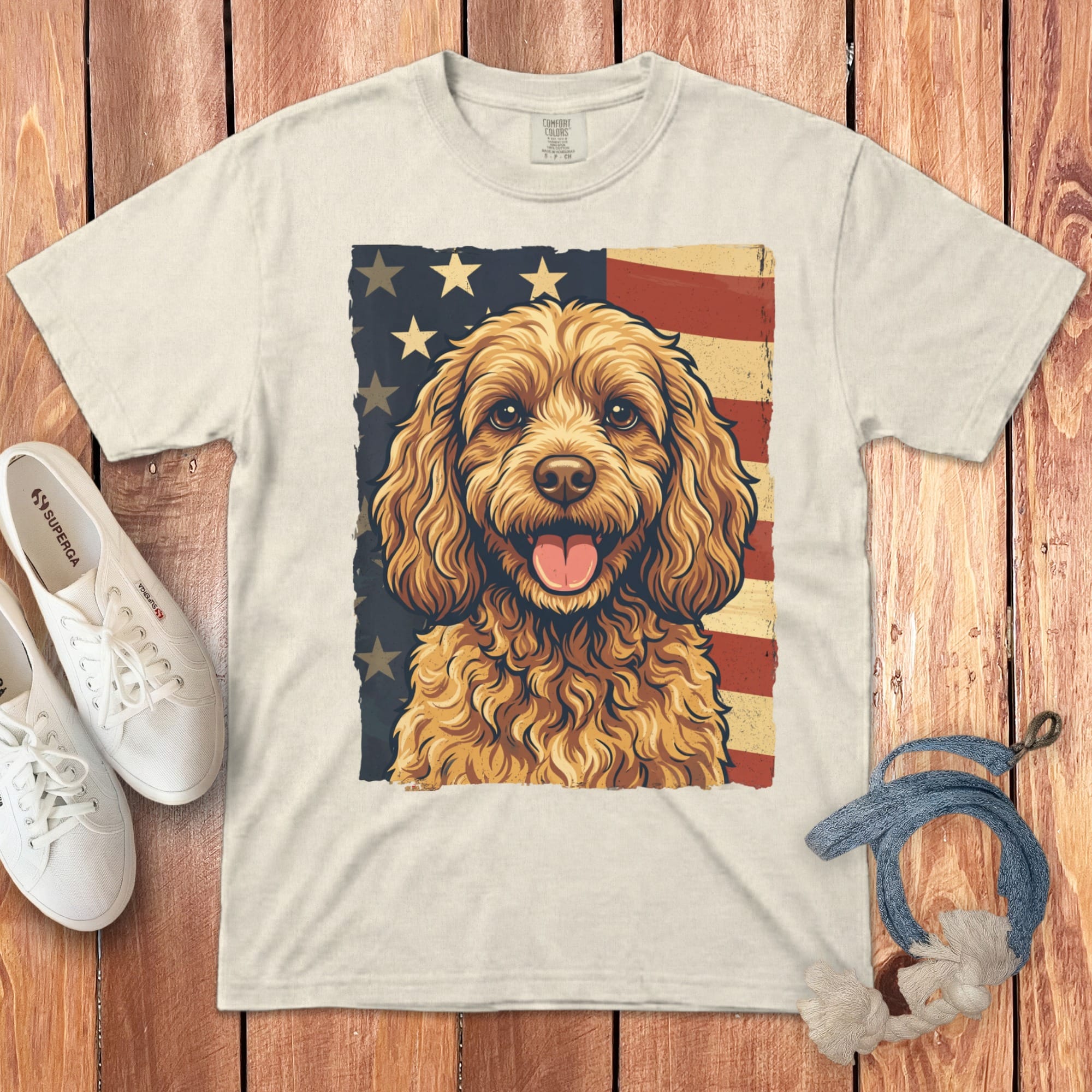 Cavapoo Patriotic Signature T-Shirt in Ivory / S by Puppy Jo