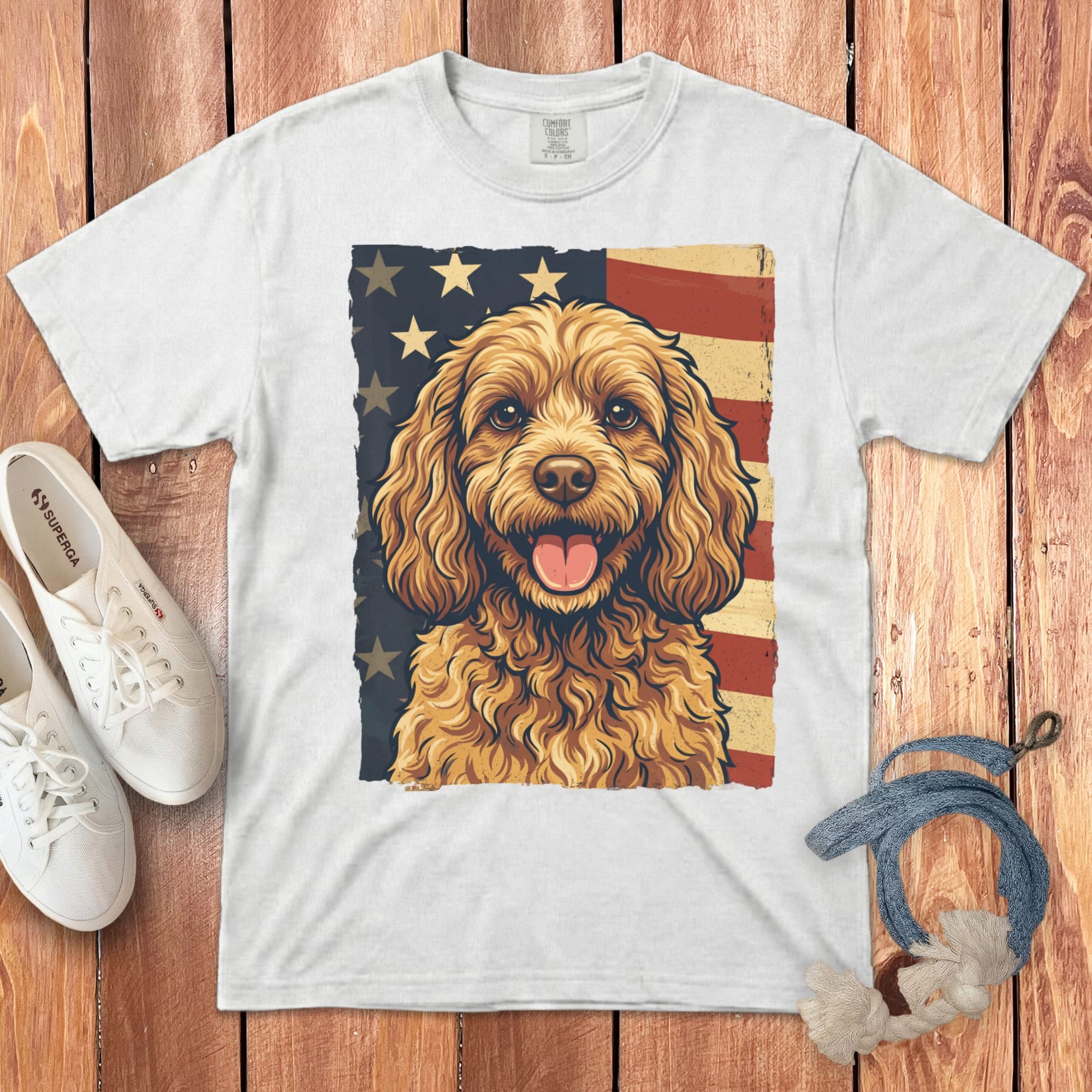 Cavapoo Patriotic Signature T-Shirt in White / S by Puppy Jo