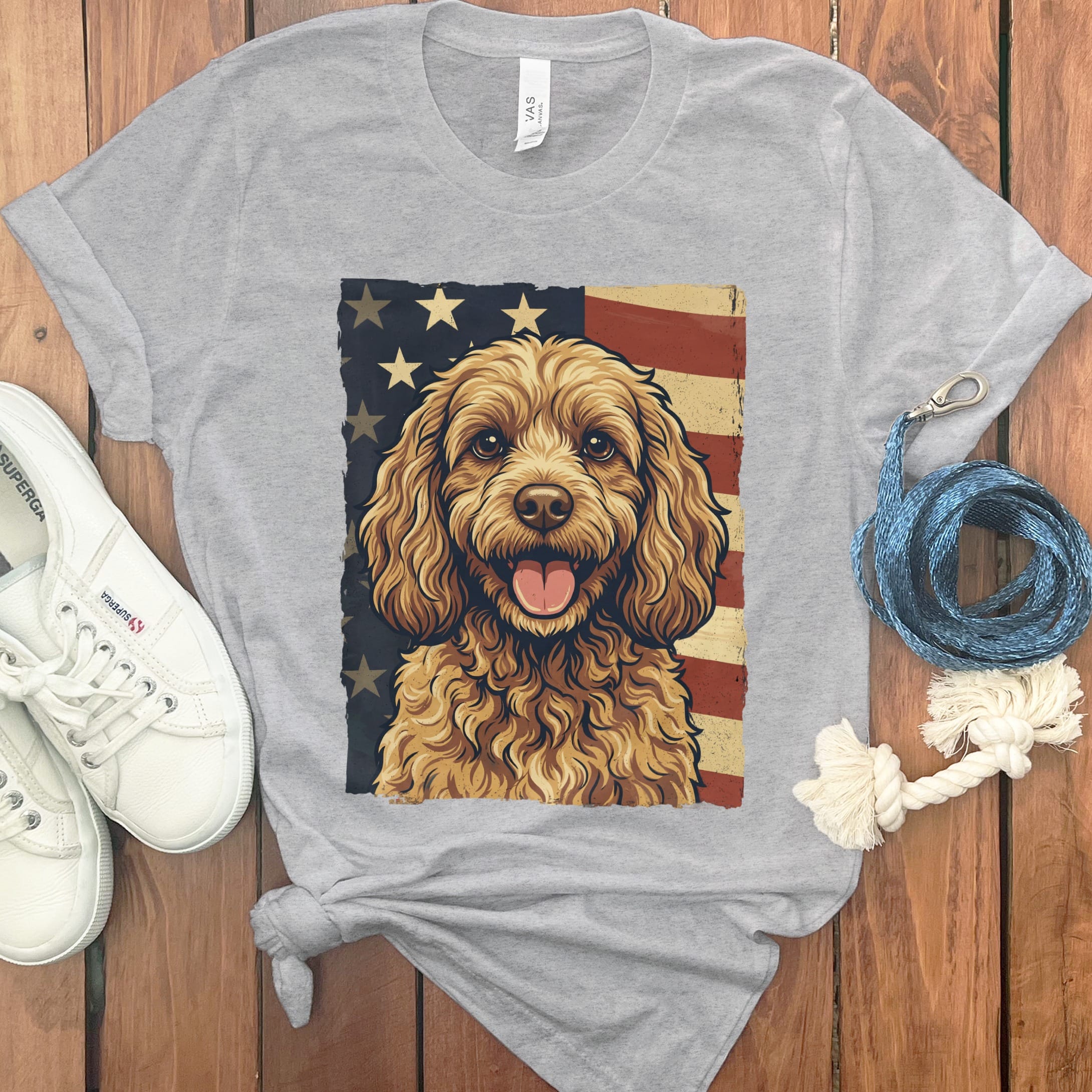 Cavapoo Patriotic T-Shirt in Athletic Heather / S by Puppy Jo