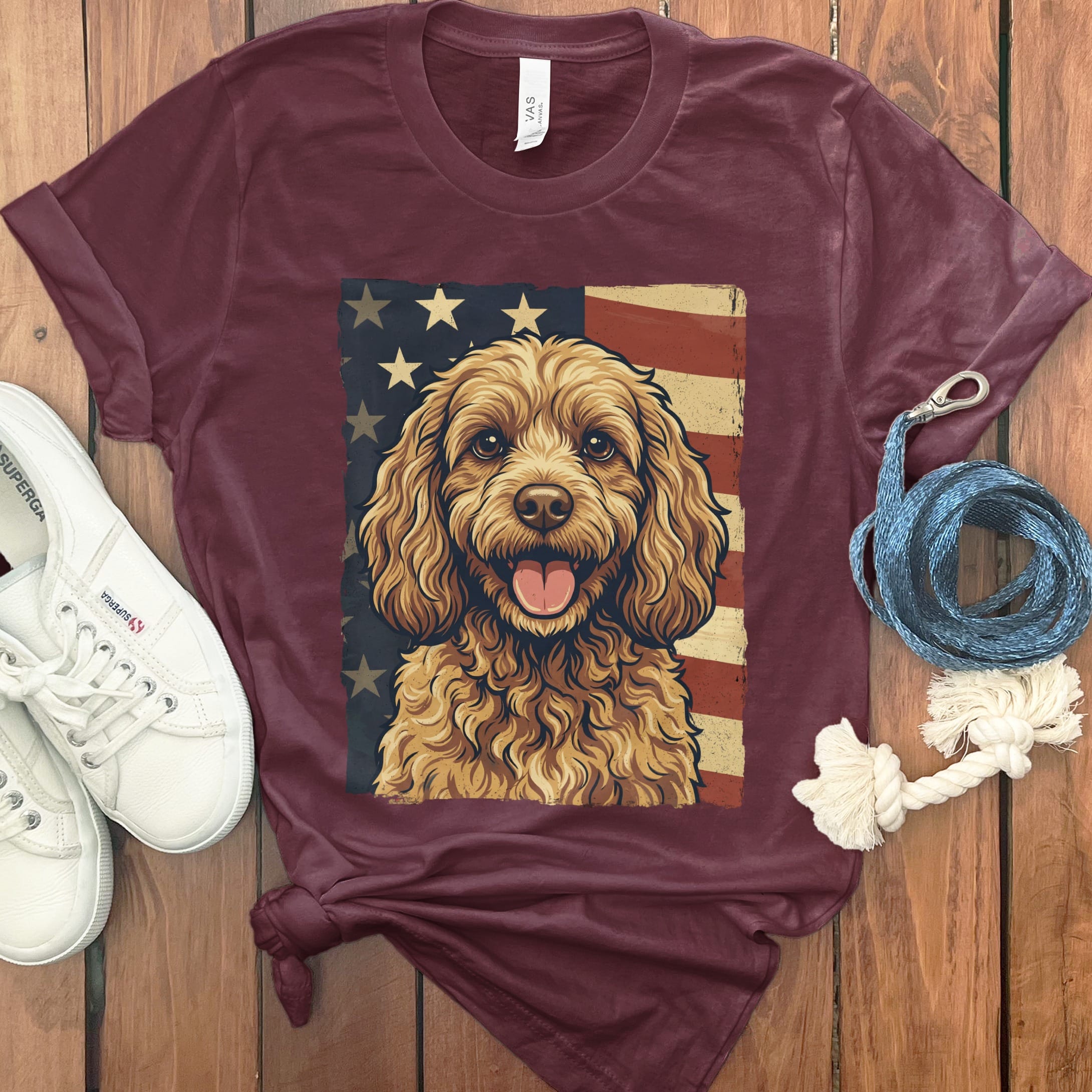 Cavapoo Patriotic T-Shirt in Maroon / S by Puppy Jo