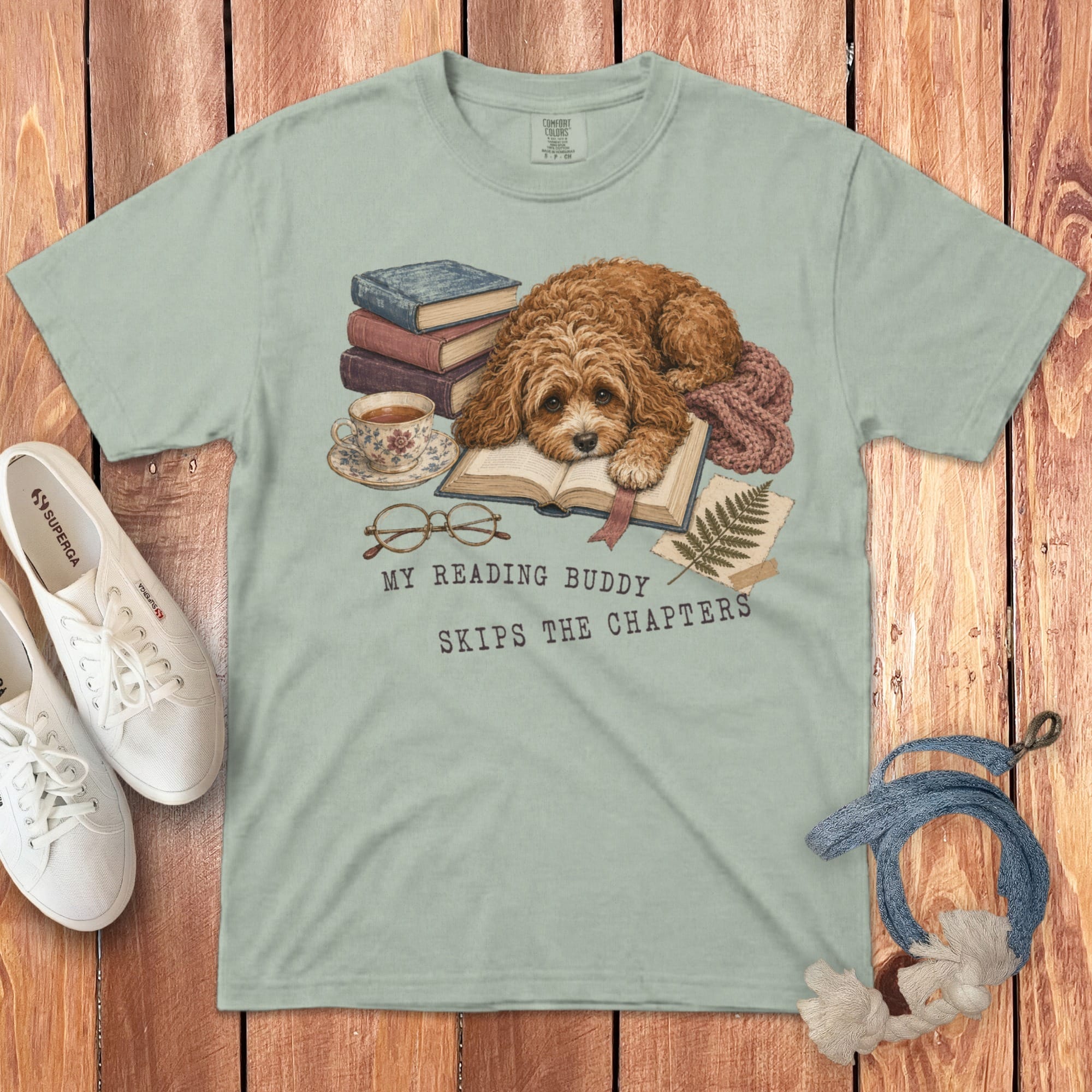Cavapoo Reading Buddy Signature T-Shirt in Bay / S by Puppy Jo