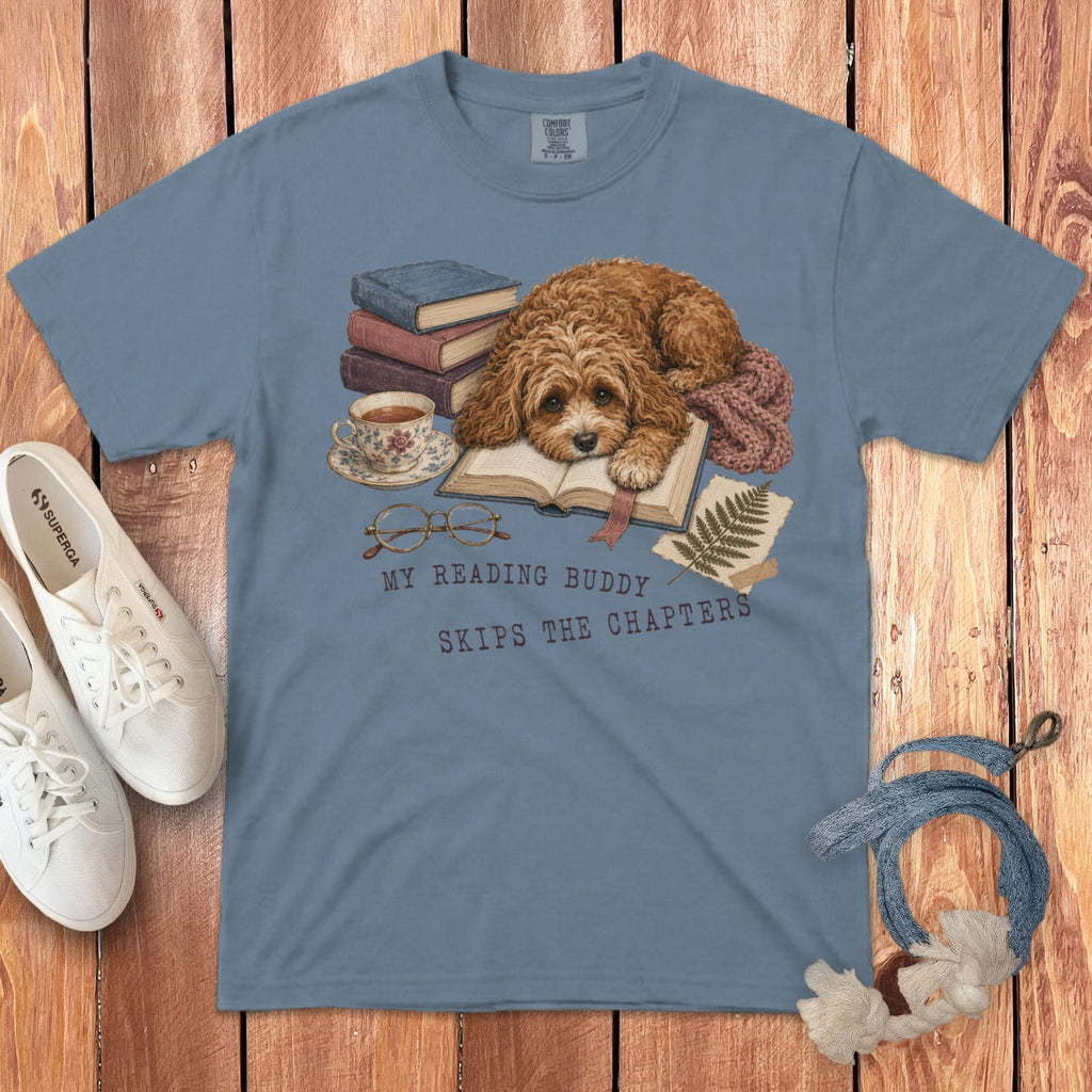 Cavapoo Reading Buddy Signature T-Shirt in Blue Jean / S by Puppy Jo