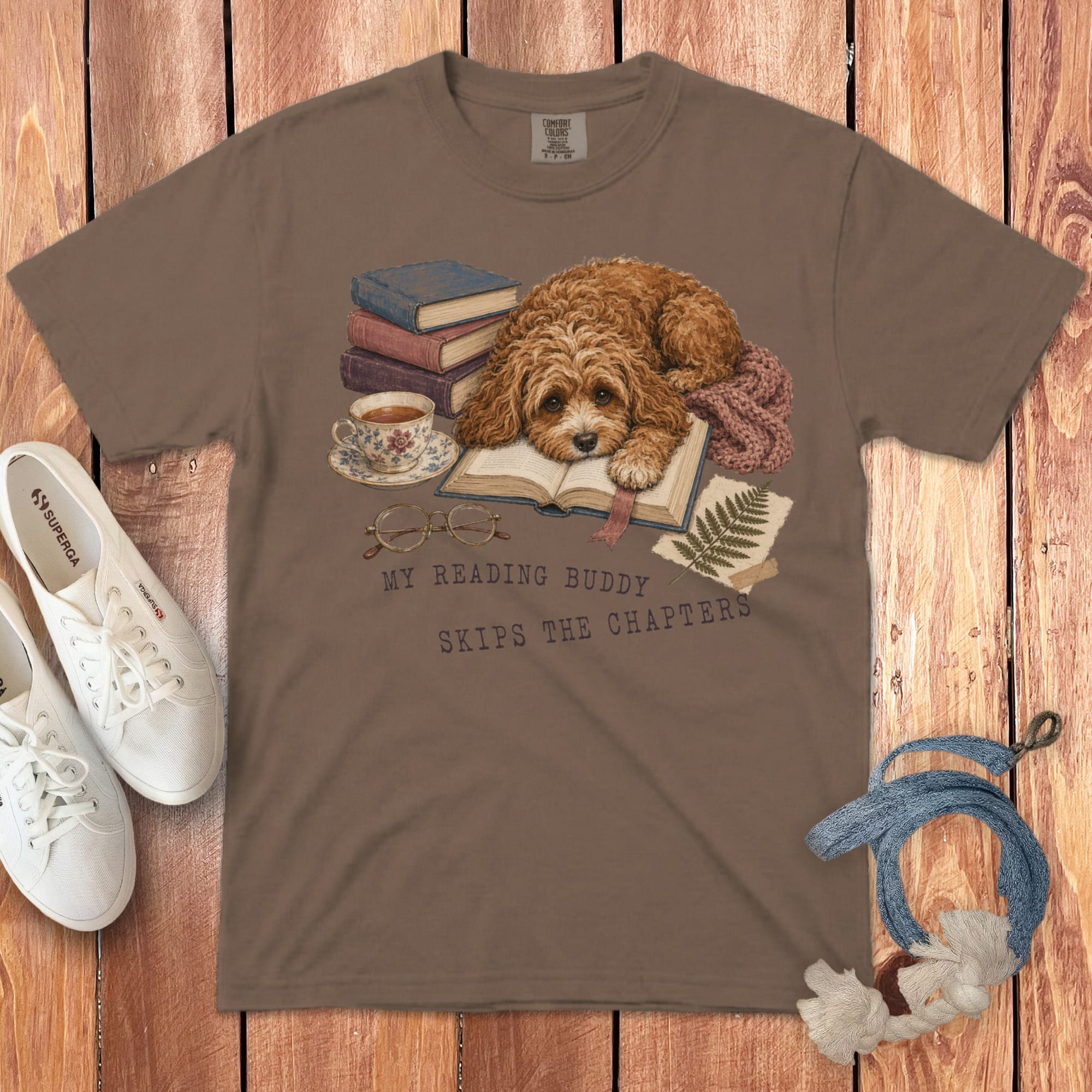 Cavapoo Reading Buddy Signature T-Shirt in Espresso / S by Puppy Jo