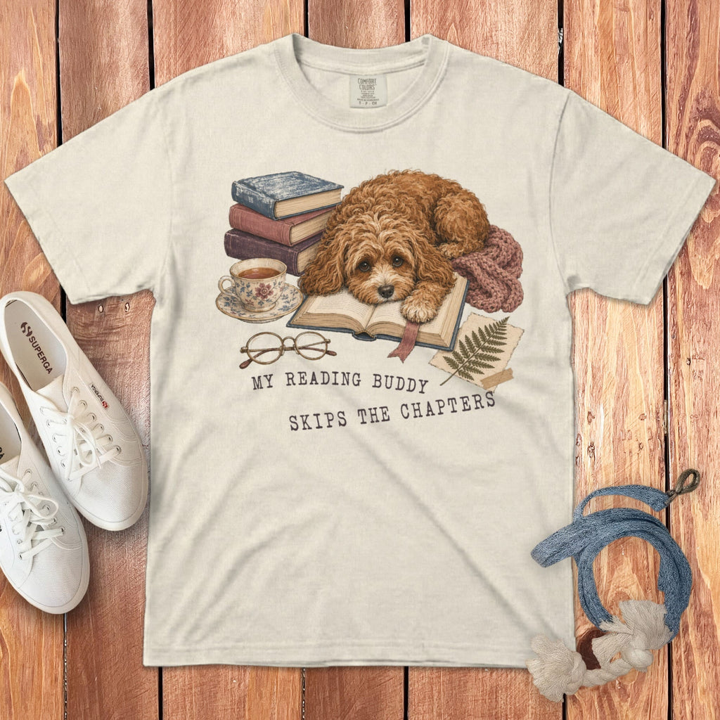 Cavapoo Reading Buddy Signature T-Shirt in Ivory / S by Puppy Jo