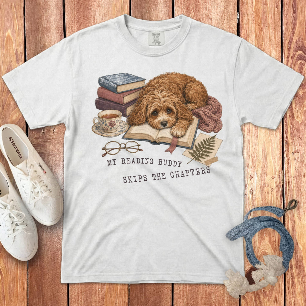 Cavapoo Reading Buddy Signature T-Shirt in White / S by Puppy Jo