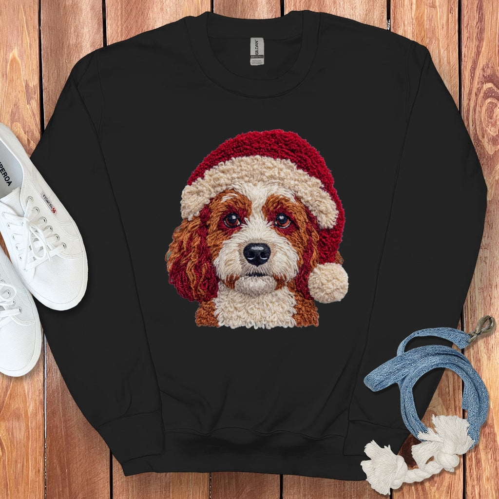 Cavapoo Santa Faux Yarn Sweatshirt in Black / S by Puppy Jo