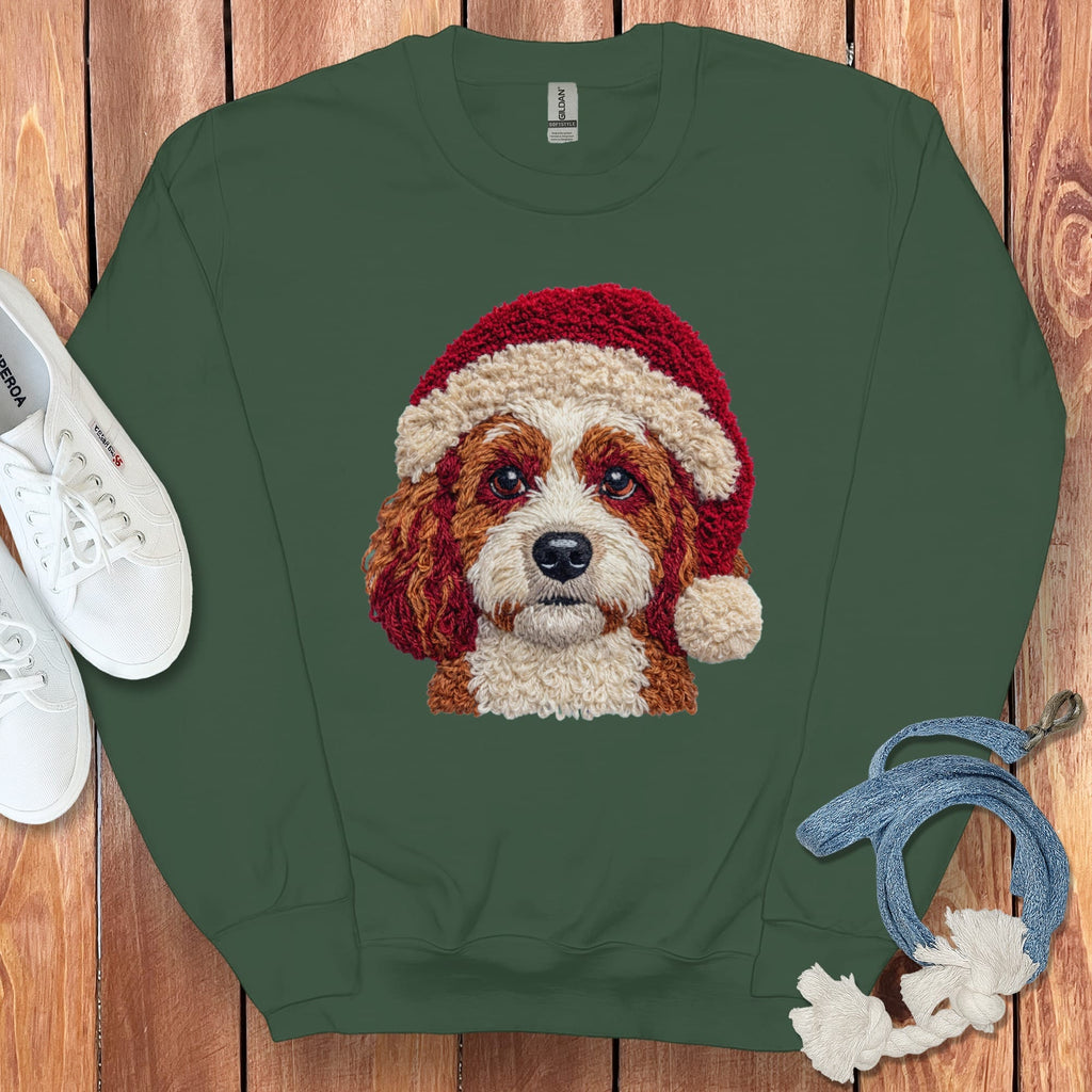 Cavapoo Santa Faux Yarn Sweatshirt in Forest Green / S by Puppy Jo