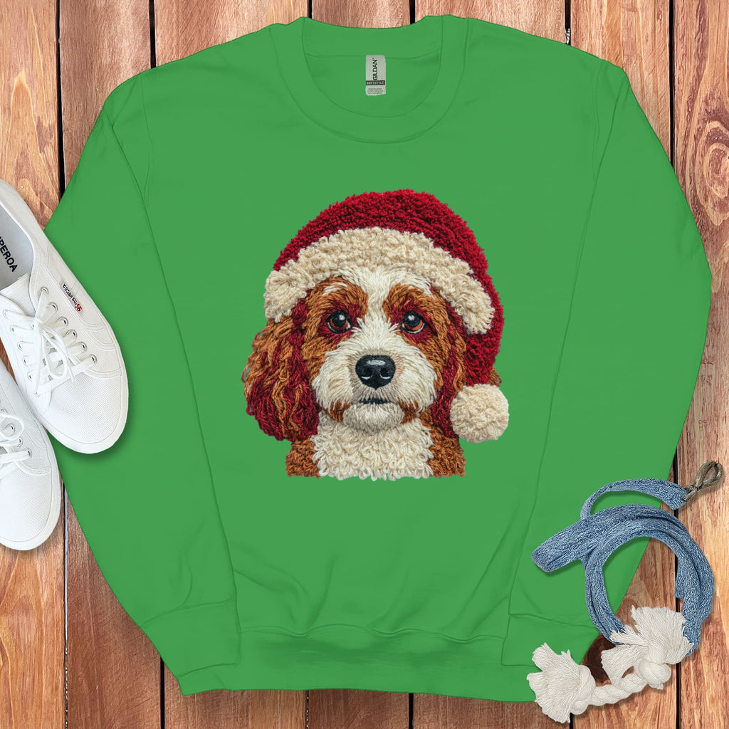 Cavapoo Santa Faux Yarn Sweatshirt in Irish Green / S by Puppy Jo