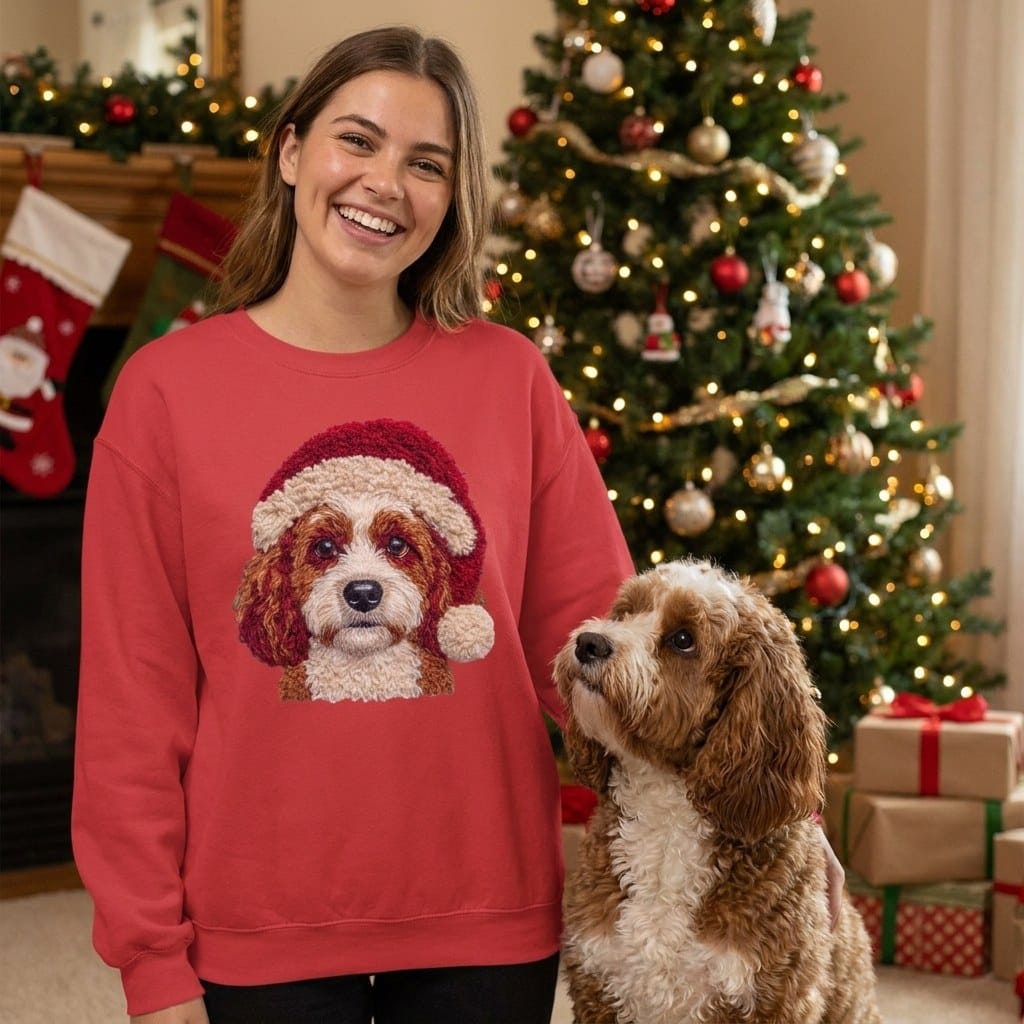 Cavapoo Santa Faux Yarn Sweatshirt in by Puppy Jo