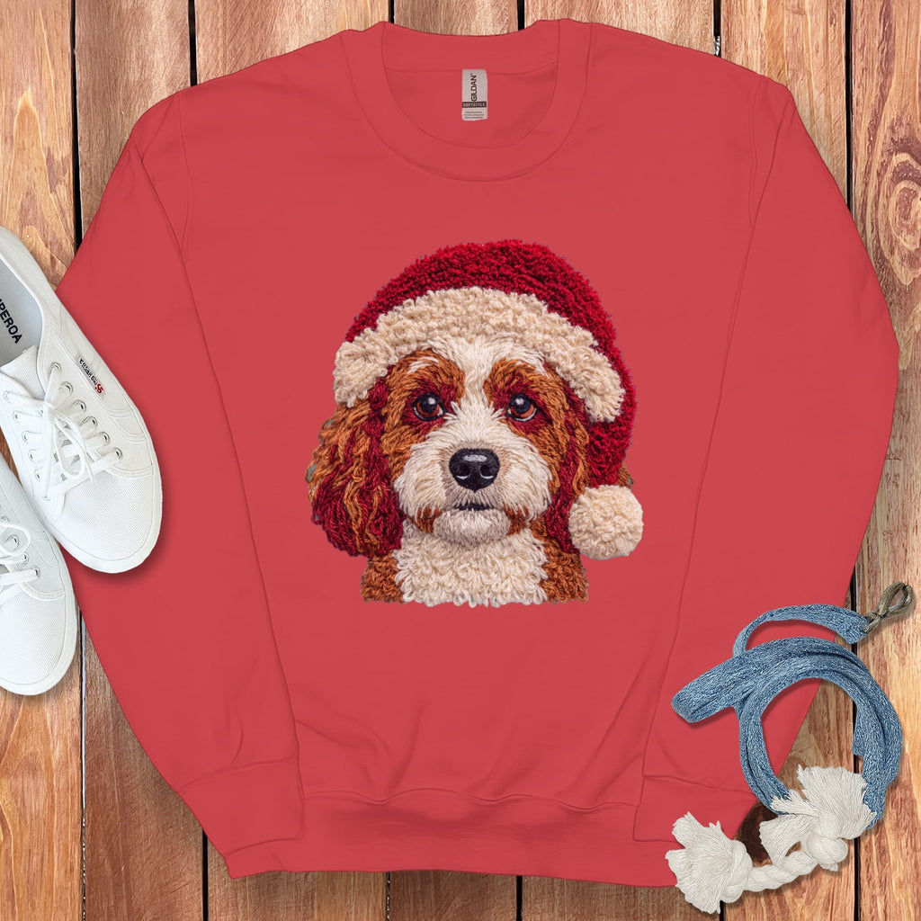 Cavapoo Santa Faux Yarn Sweatshirt in Red / S by Puppy Jo