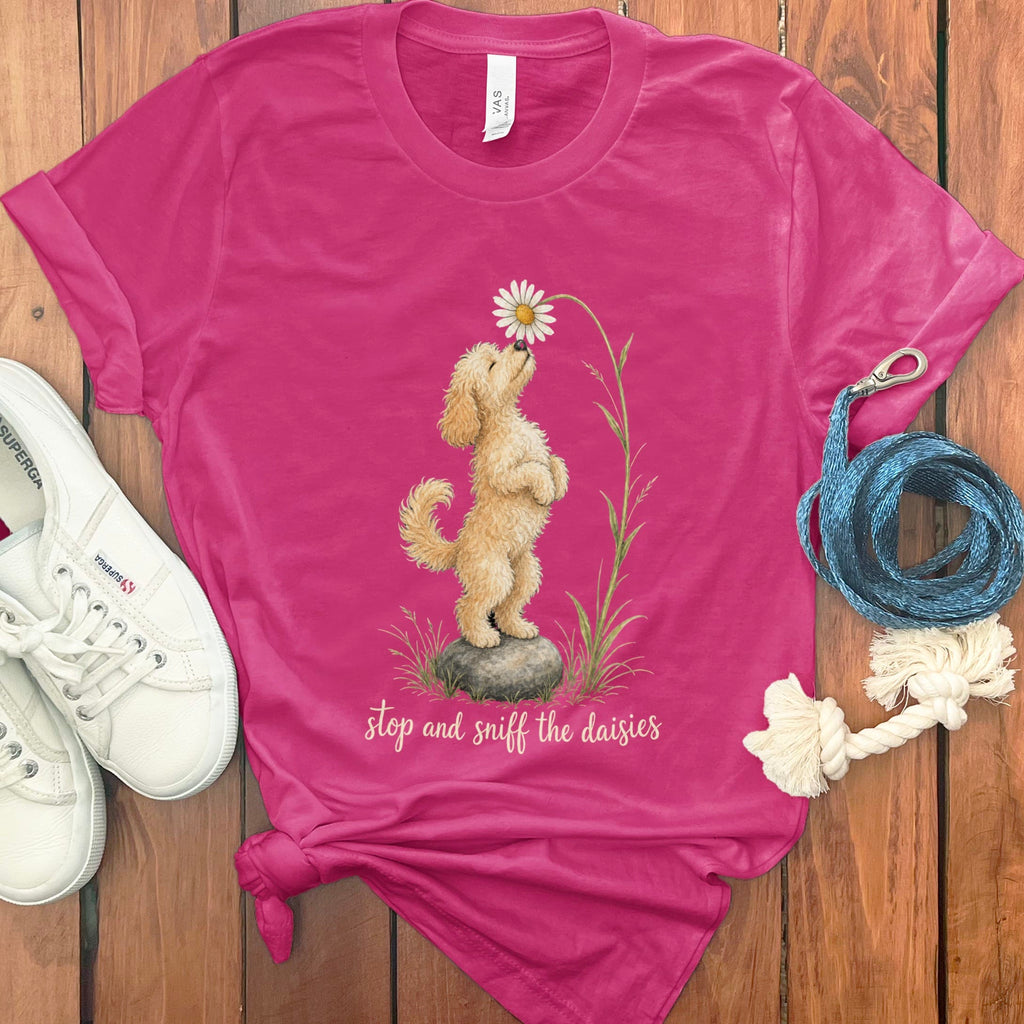Cavapoo Sniff Daisies T-Shirt in Berry / S by Puppy Jo