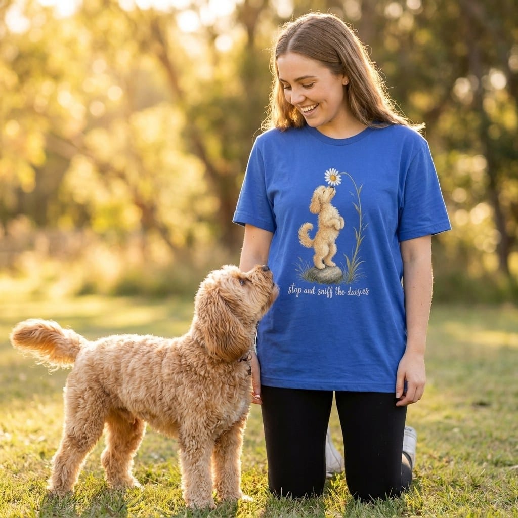 Cavapoo Sniff Daisies T-Shirt in by Puppy Jo