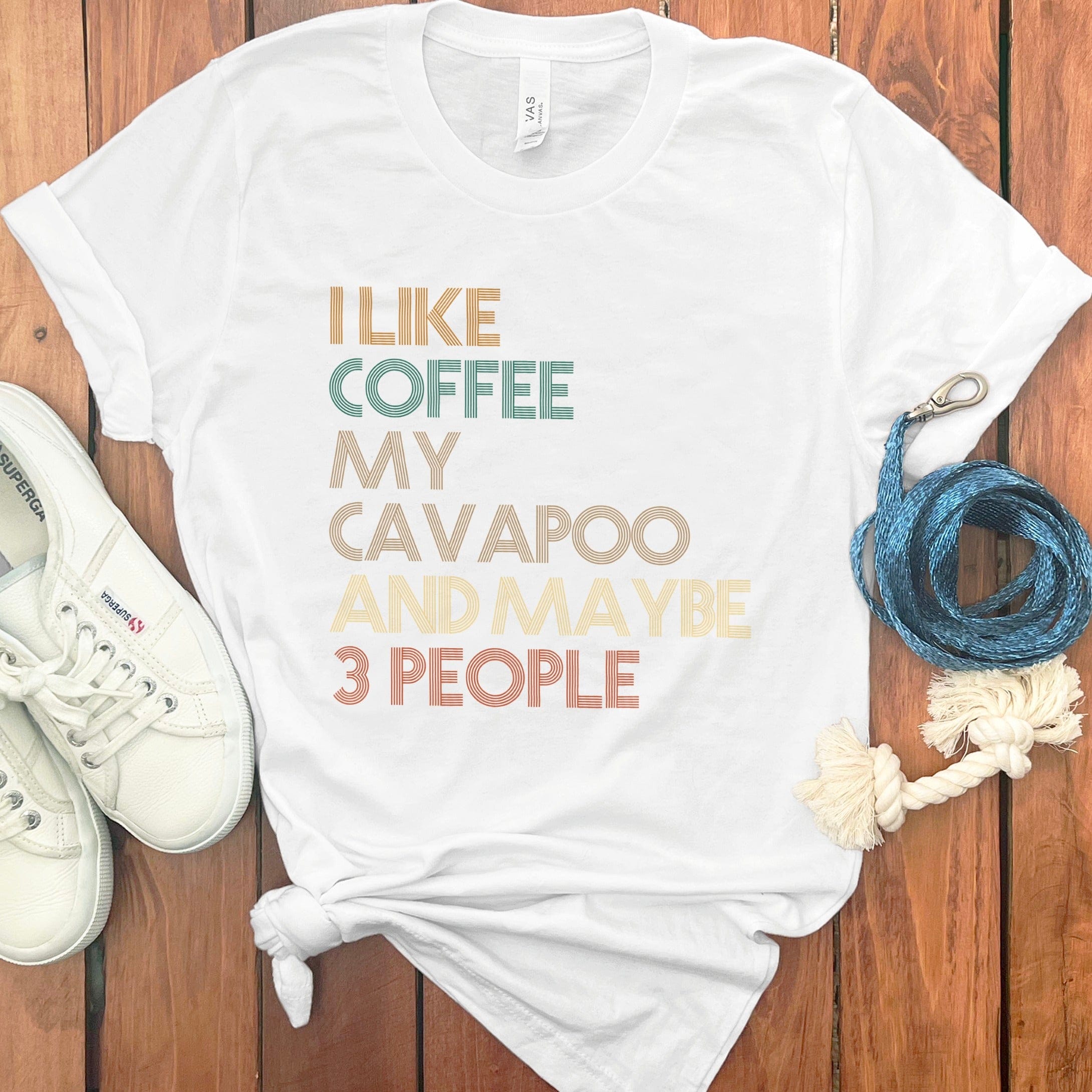 Cavapoo Three People T-Shirt in White / S by Puppy Jo