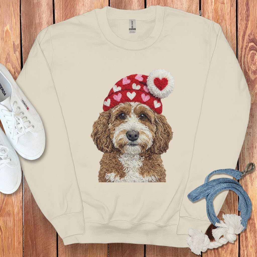 Cavapoo Valentine Charm Faux Yarn Sweatshirt in Sand / S by Puppy Jo