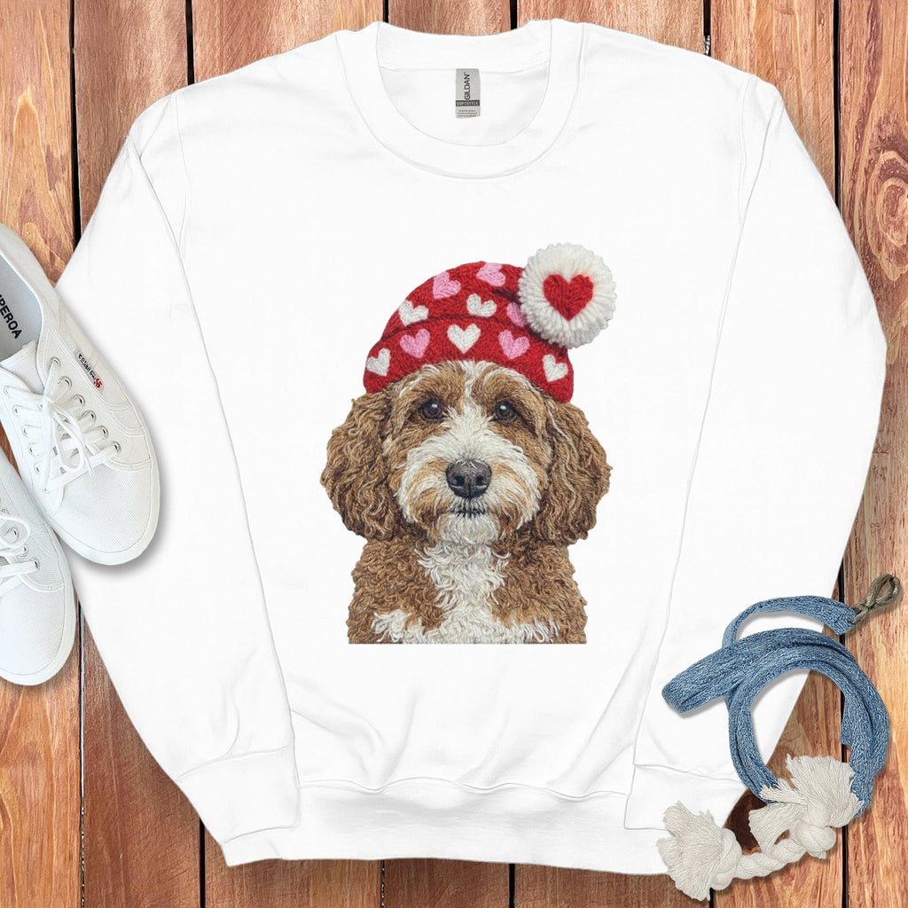Cavapoo Valentine Charm Faux Yarn Sweatshirt in White / S by Puppy Jo