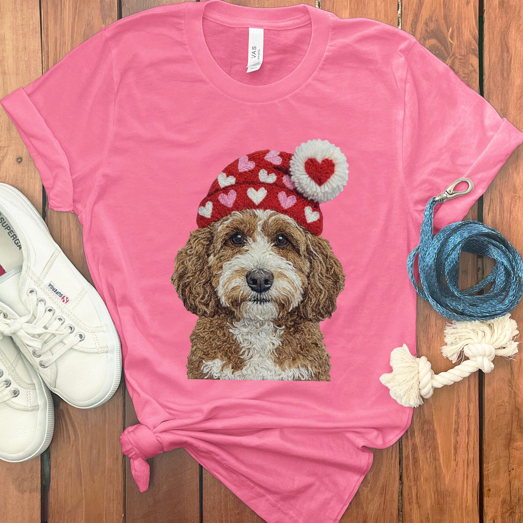 Cavapoo Valentine Charm Faux Yarn T-Shirt in Charity Pink / S by Puppy Jo