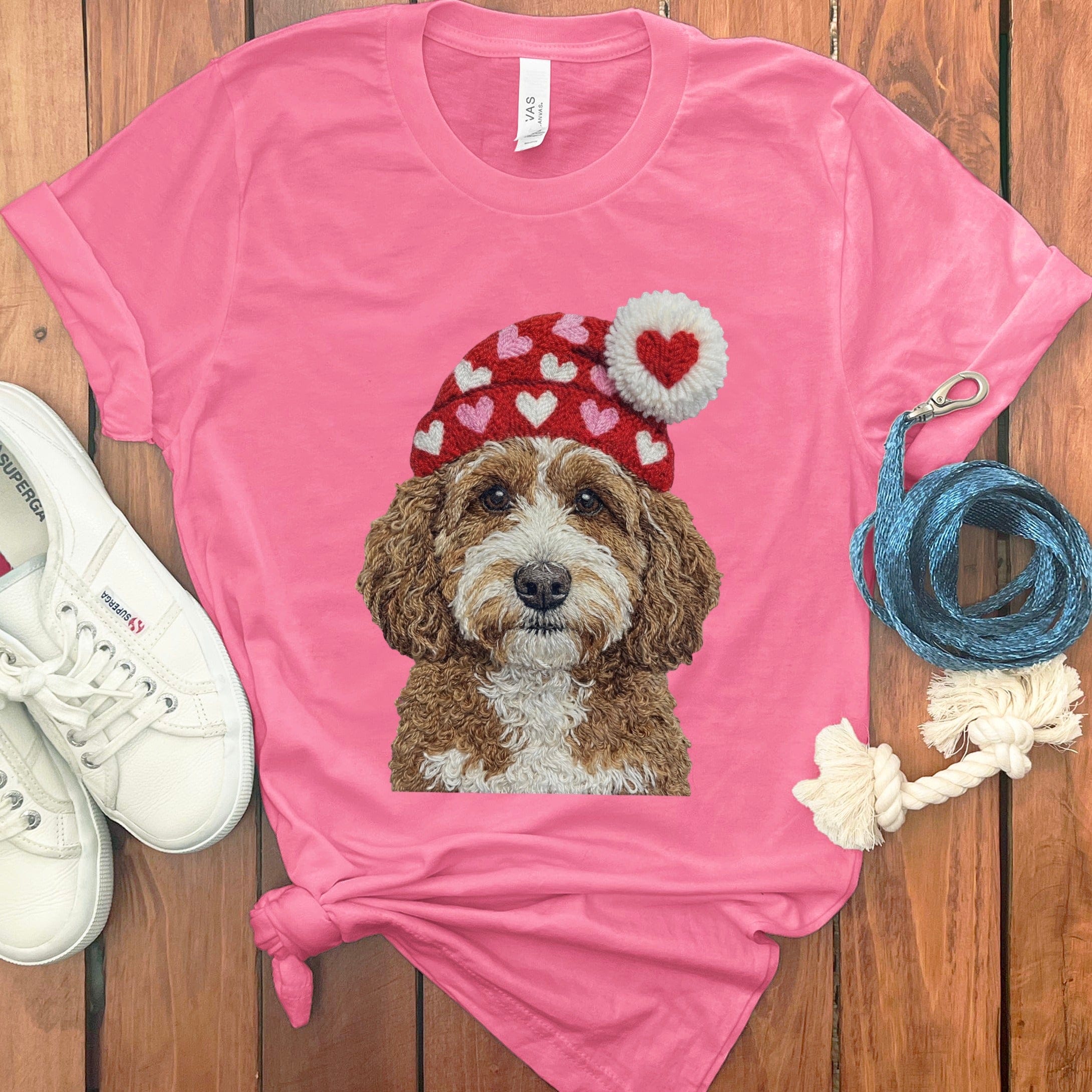 Cavapoo Valentine Charm Faux Yarn T-Shirt in Charity Pink / S by Puppy Jo
