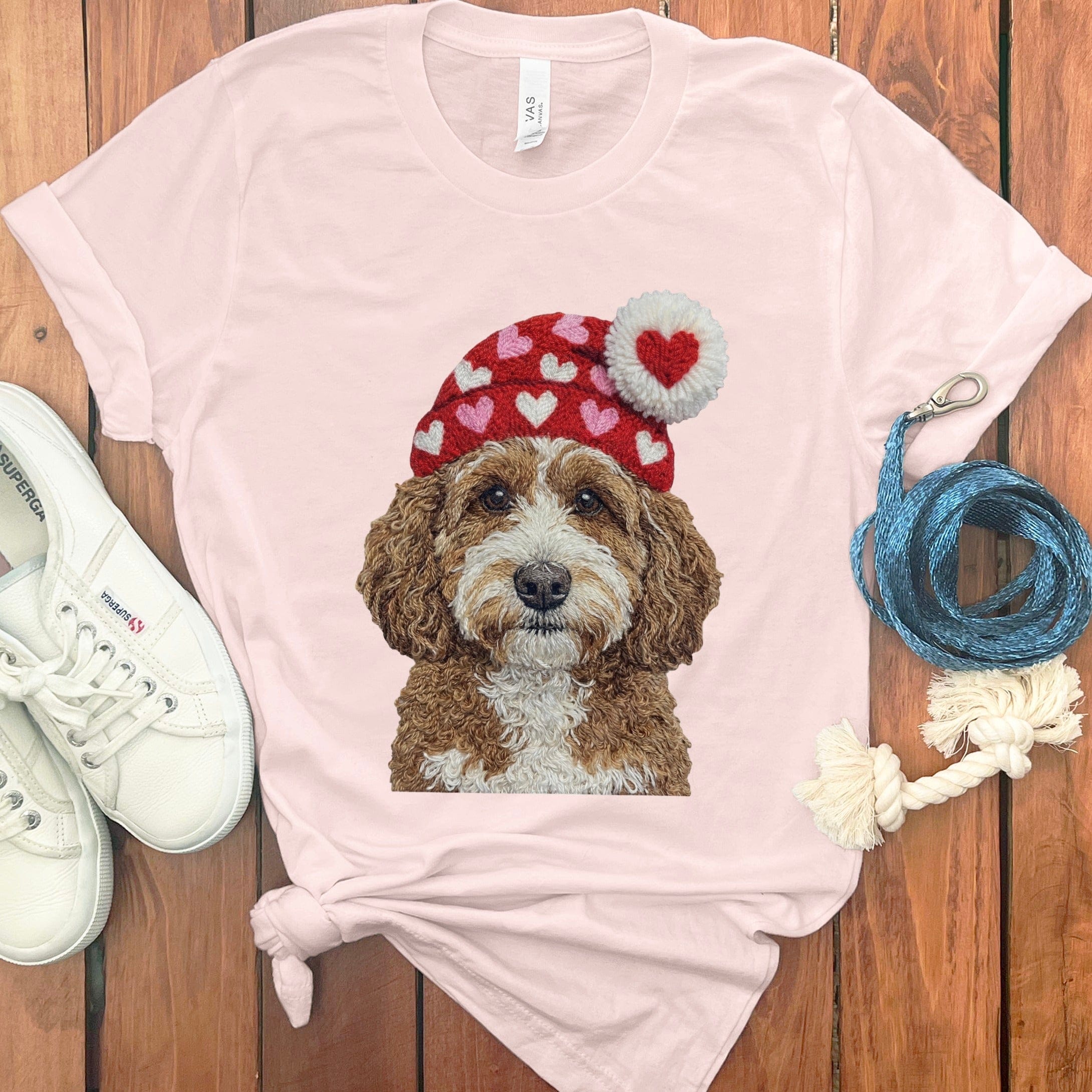 Cavapoo Valentine Charm Faux Yarn T-Shirt in Soft Pink / S by Puppy Jo