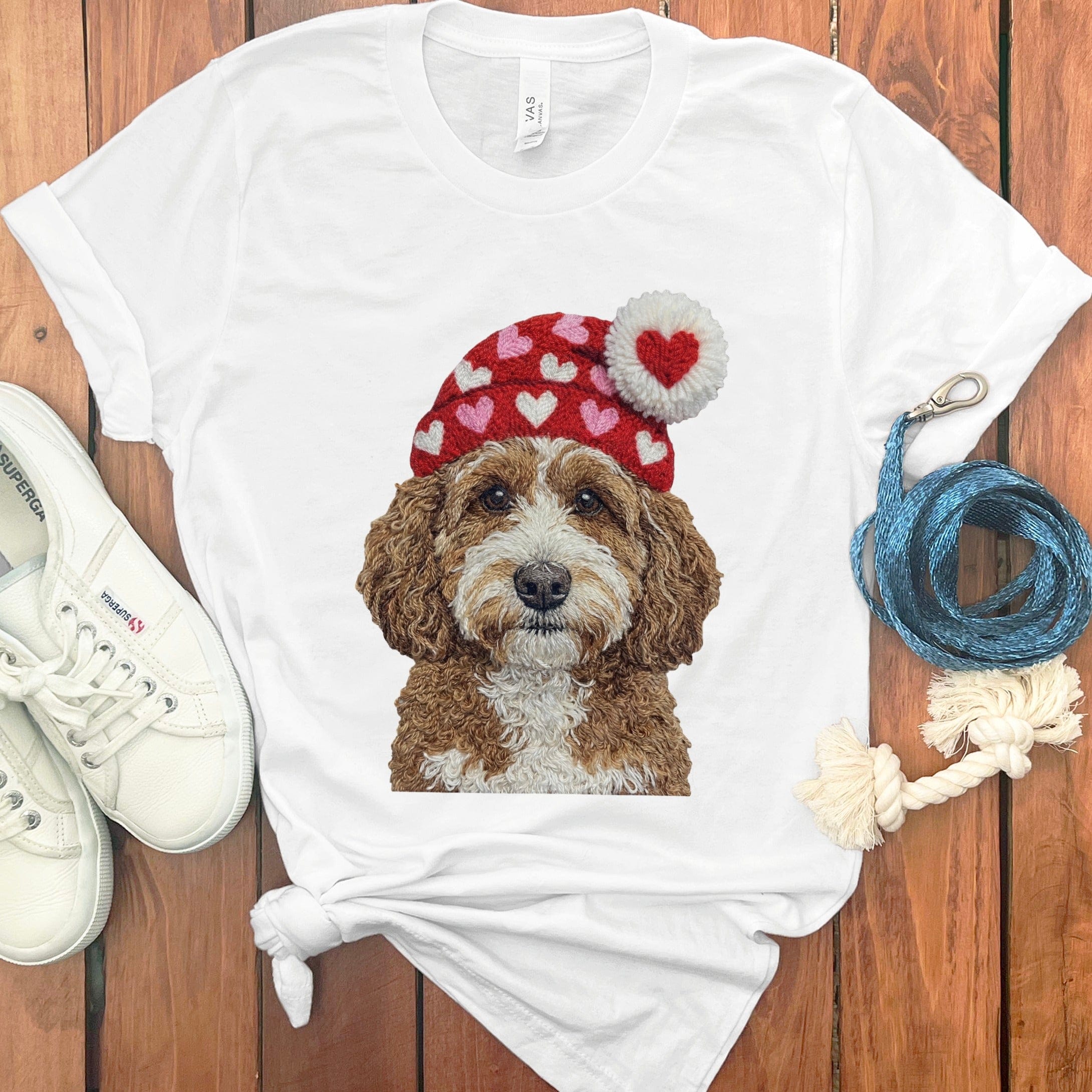Cavapoo Valentine Charm Faux Yarn T-Shirt in White / S by Puppy Jo