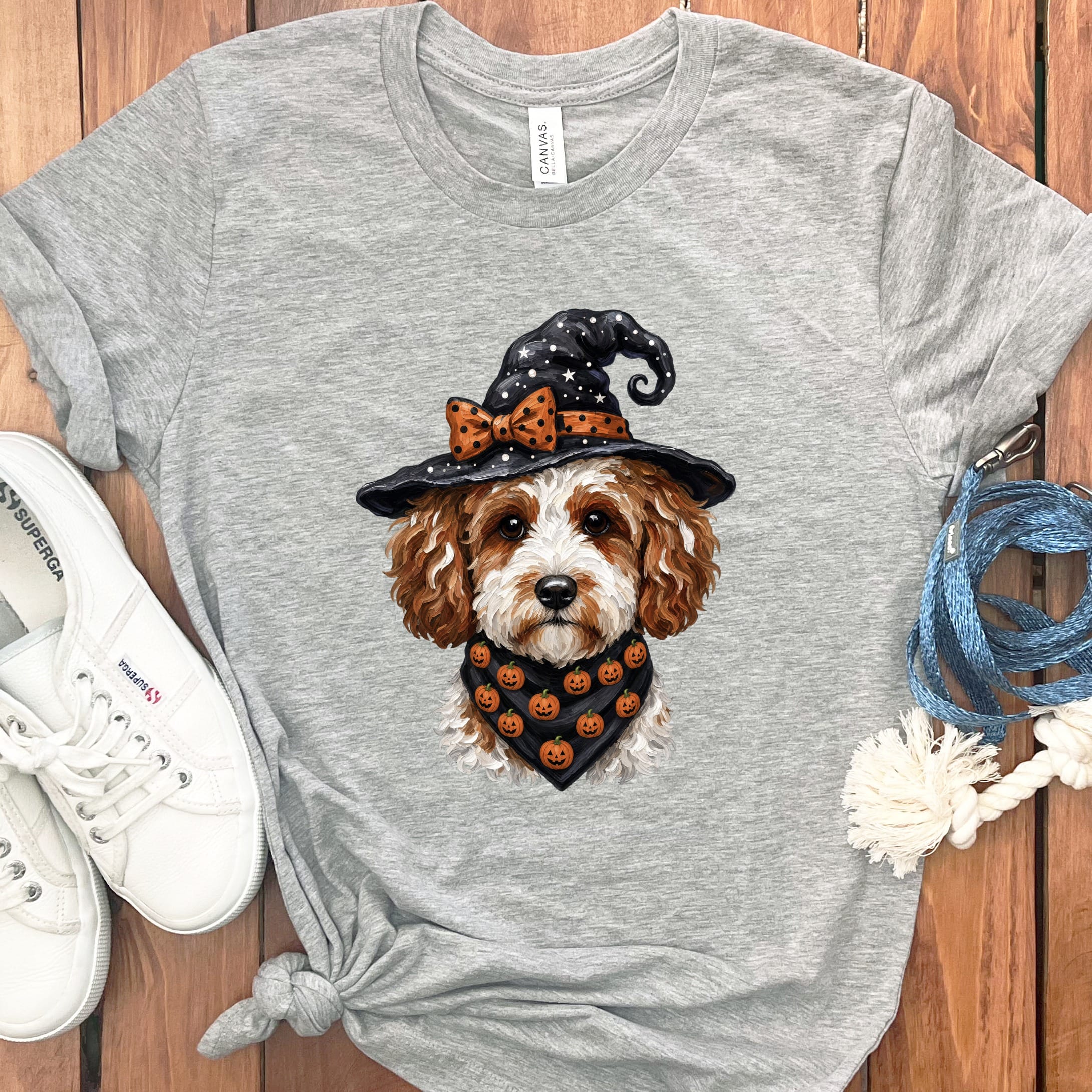 Cavapoo Witch Hat T-Shirt in Athletic Heather / S by MyDesigns