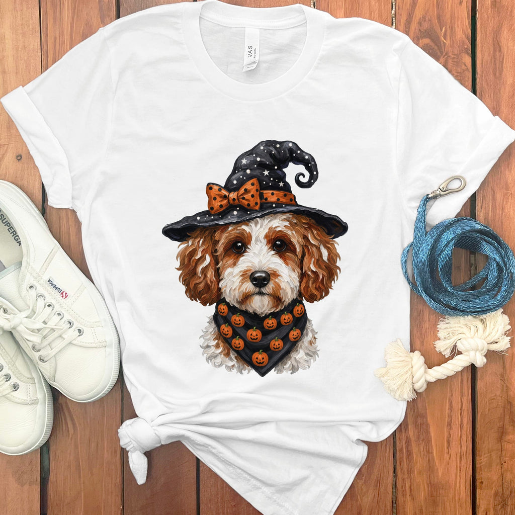 Cavapoo Witch Hat T-Shirt in White / S by MyDesigns