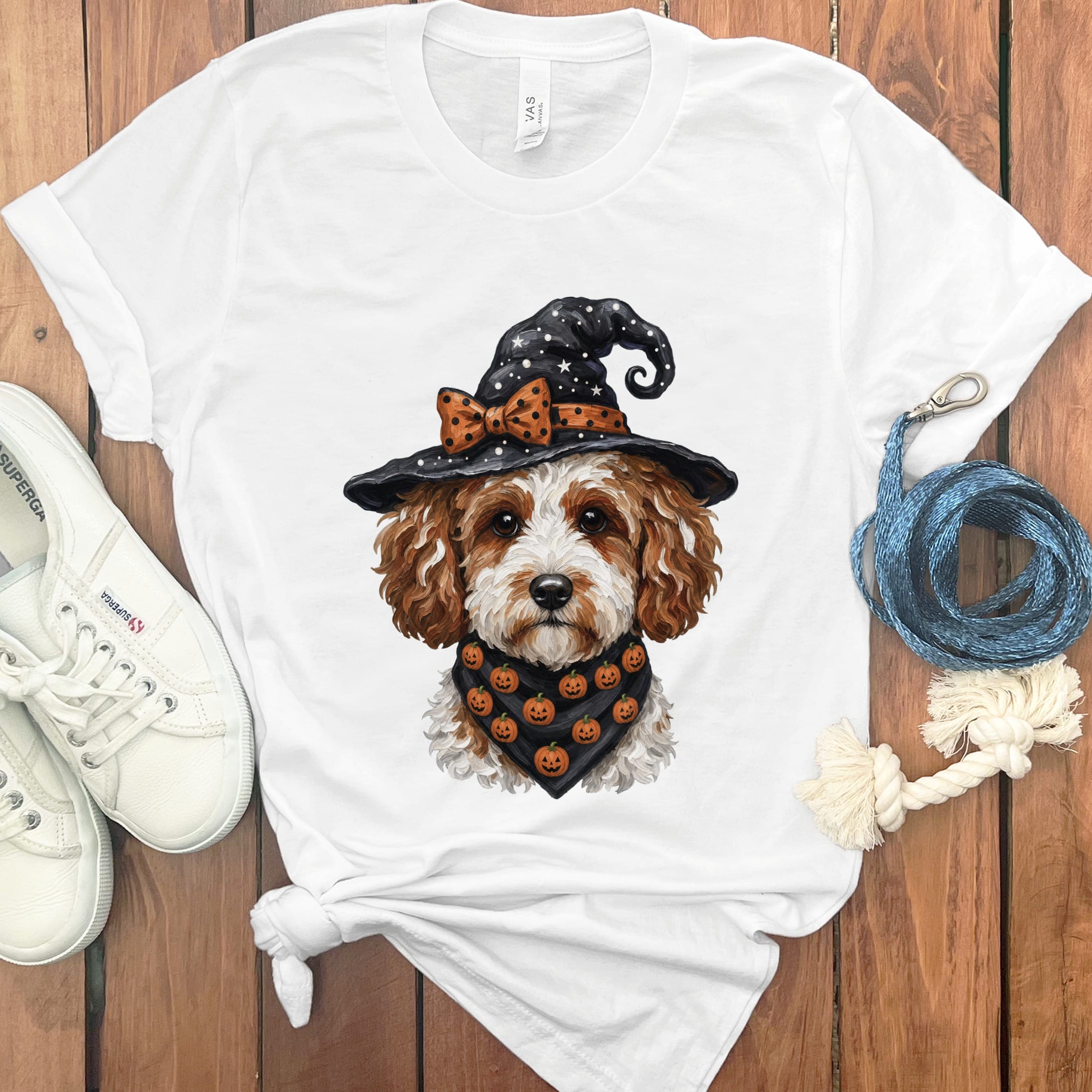 Cavapoo Witch Hat T-Shirt in White / S by MyDesigns