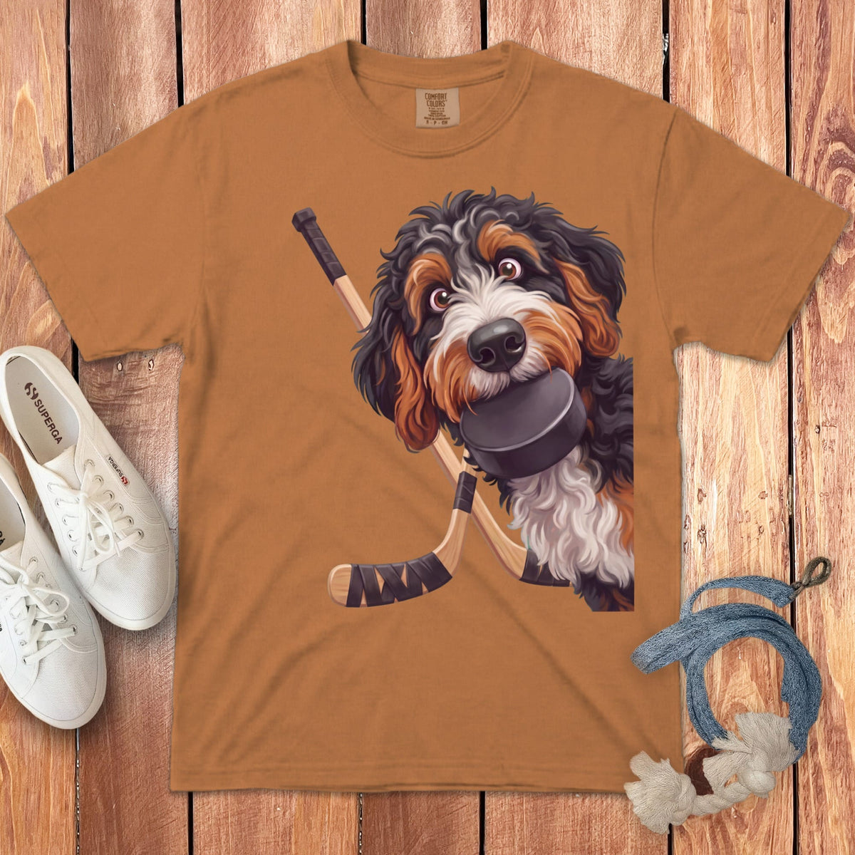 Bernedoodle Hockey Signature T-Shirt in Yam / S by Puppy Jo