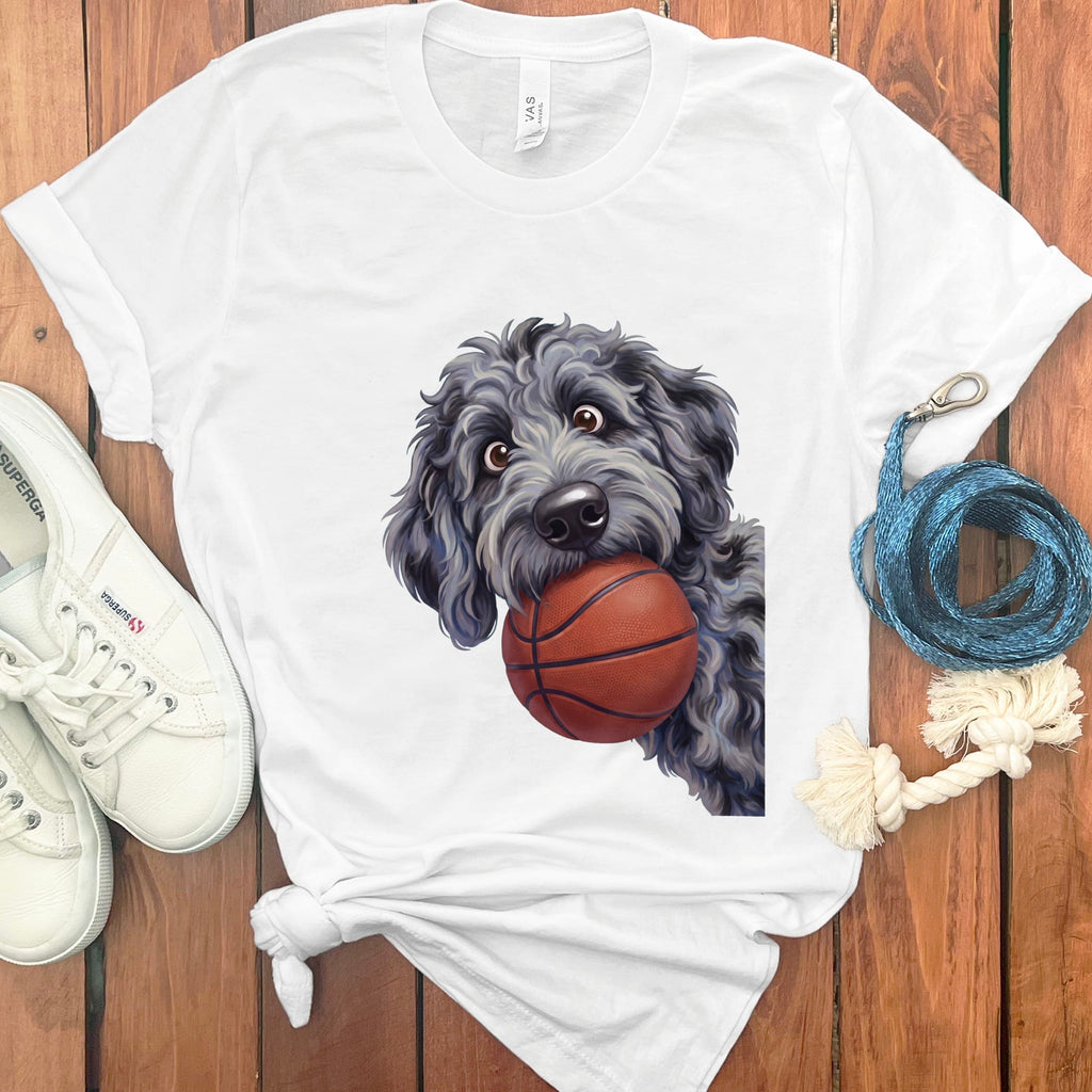 Merle Goldendoodle Basketball T-Shirt in White / S by Puppy Jo