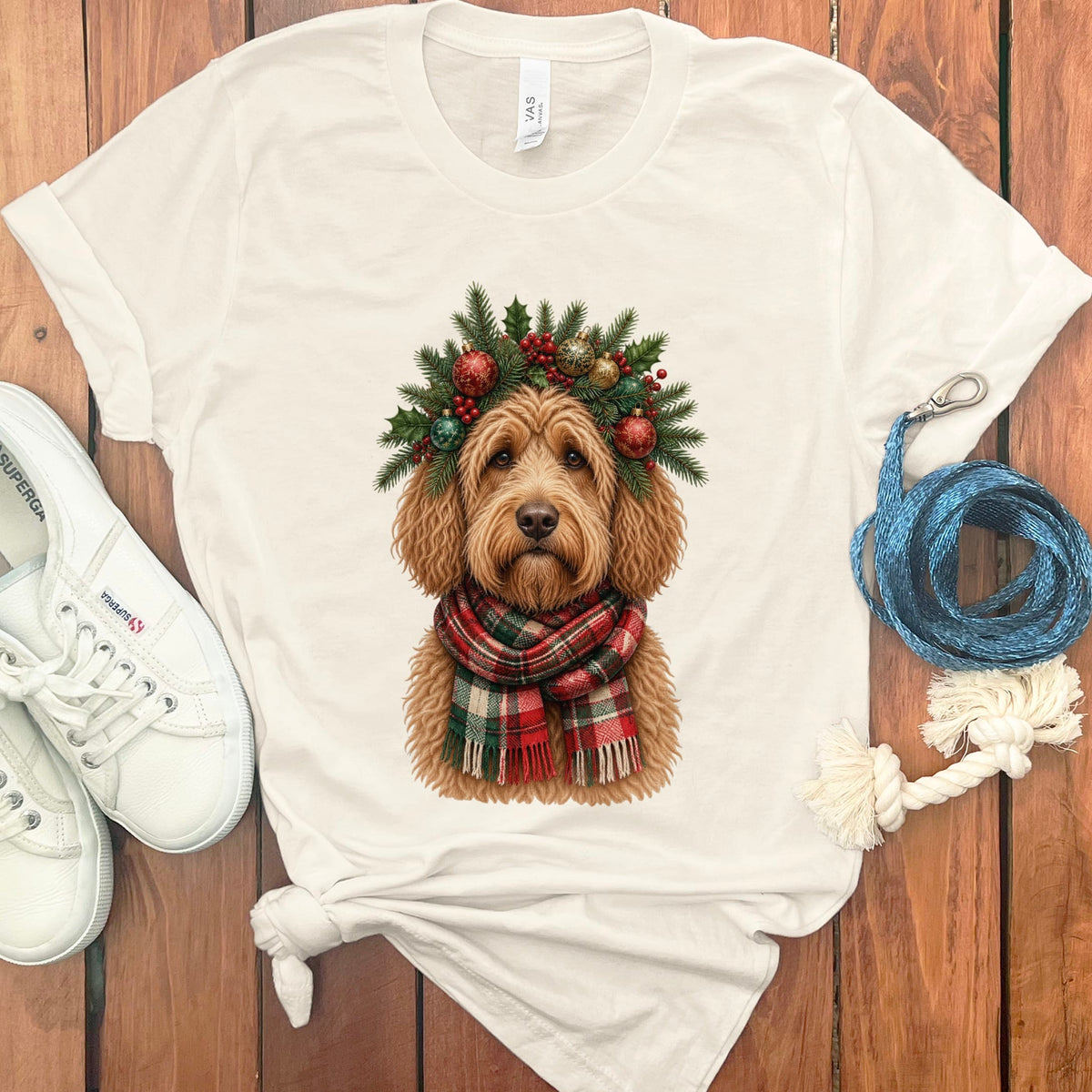 Apricot Goldendoodle Holiday Crown T-Shirt in Natural / S by Puppy Jo