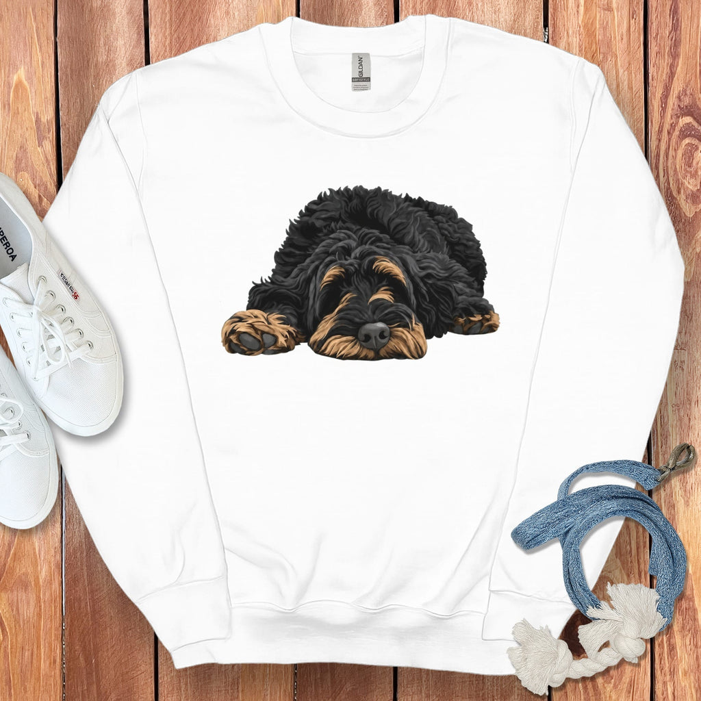 Phantom Goldendoodle Snoozing Sweatshirt in White / S by Puppy Jo