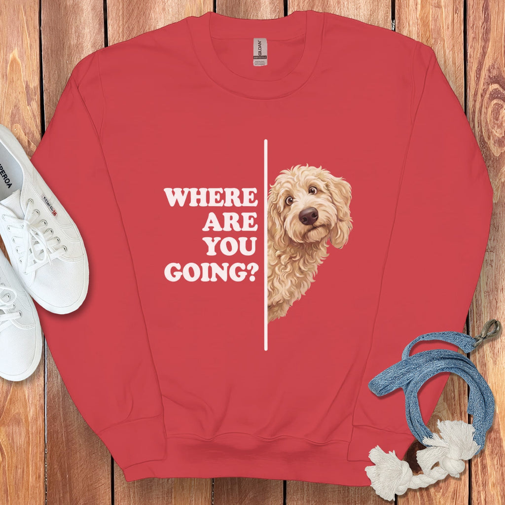 Where Going Cream Goldendoodle Sweatshirt in Red / S by Puppy Jo