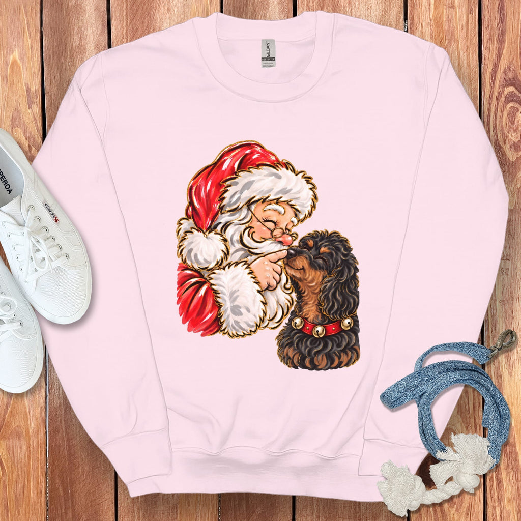 Phantom Goldendoodle Santa Kiss Sweatshirt in Light Pink / S by Puppy Jo