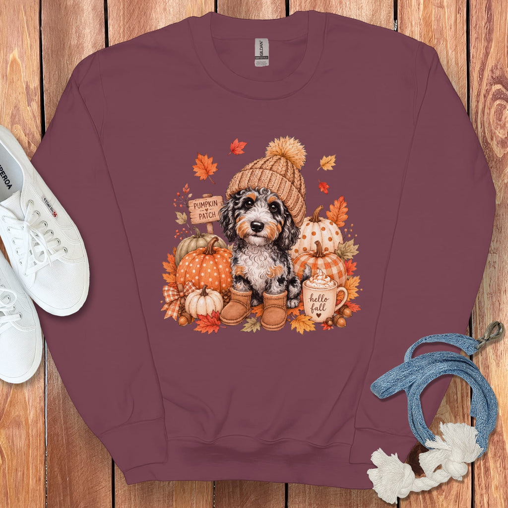 Aussiedoodle Pumpkin Patch Sweatshirt in Maroon / S by Puppy Jo